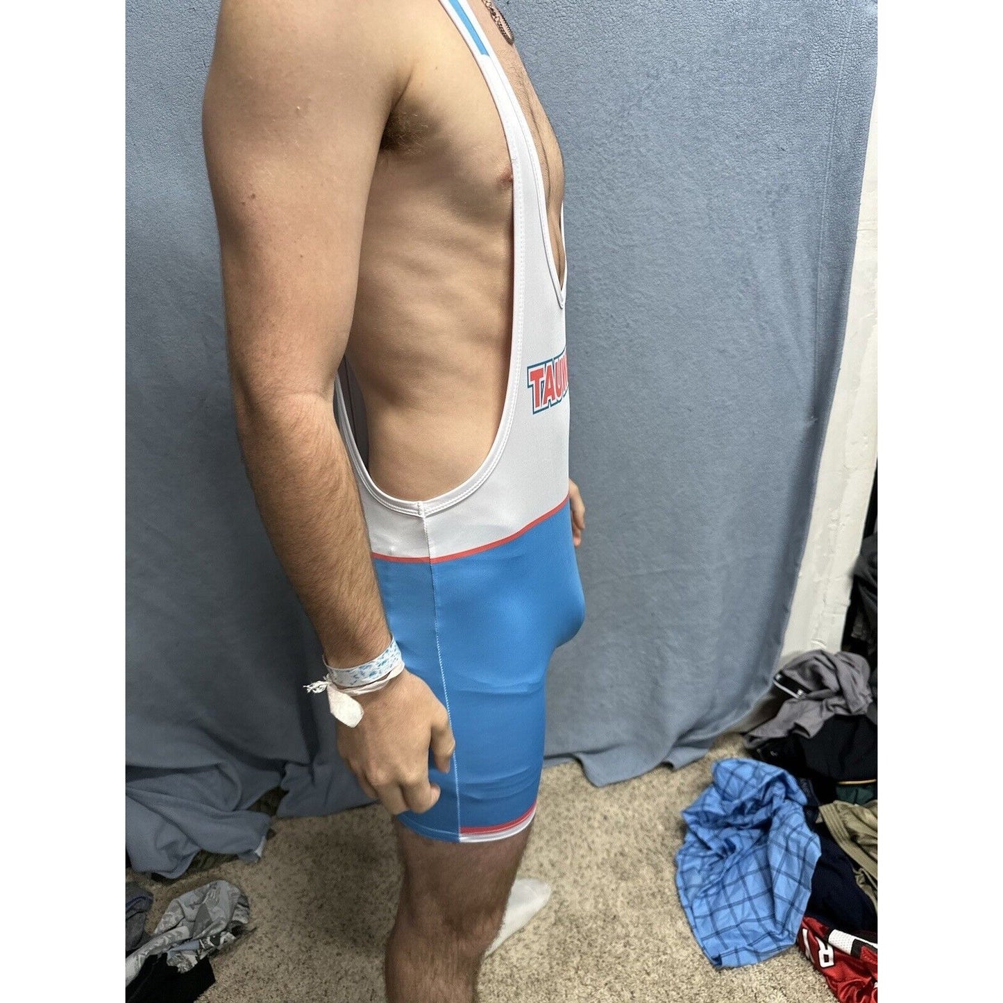 Men’s White And Blue Tauwell Wrestling Singlet Medium