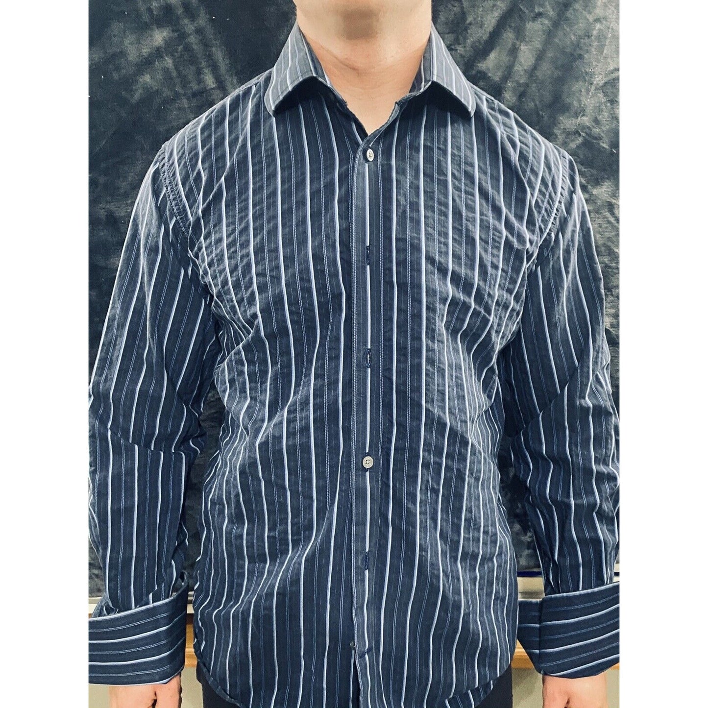 Banana Republic Navy Blue Striped Cotton Men’s Large Button-down Long Sleeves
