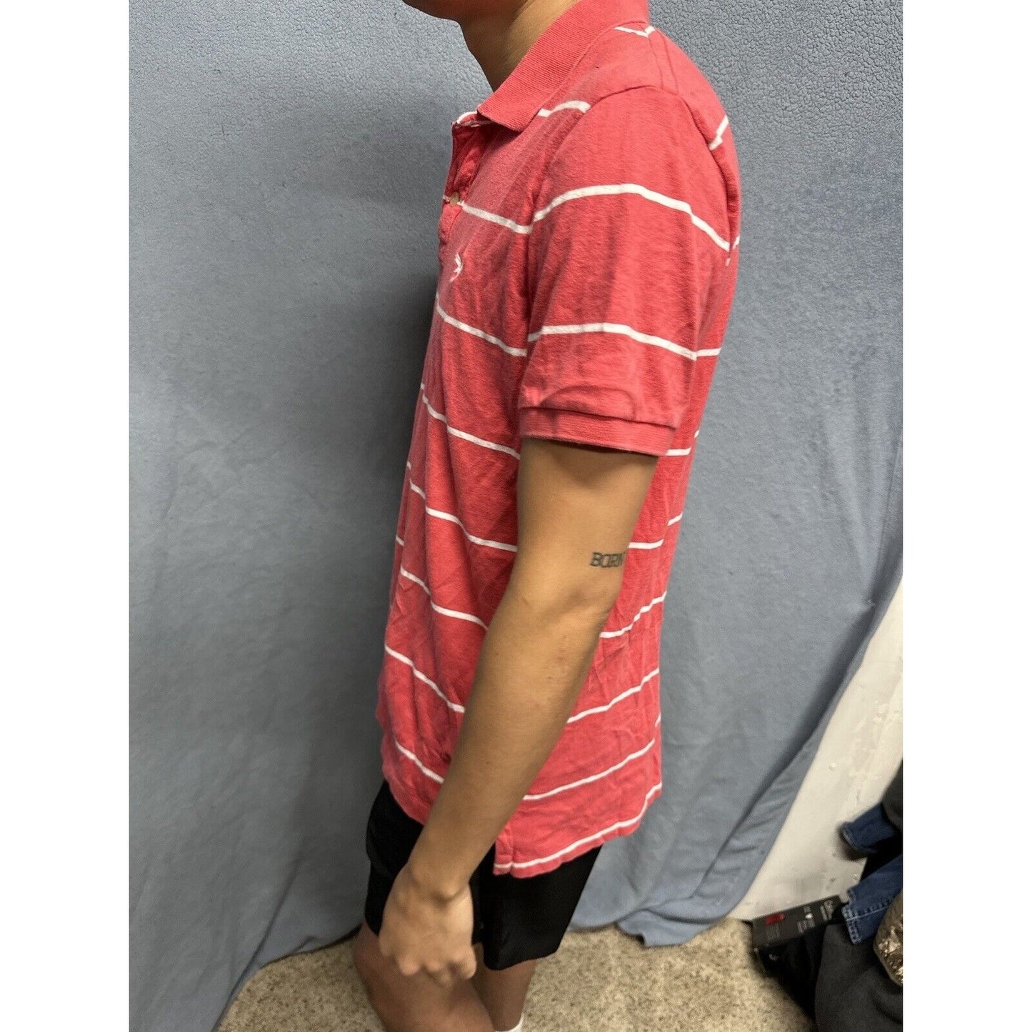 Salmon Pink Men’s Striped American Eagle Vintage Fit Large Polo Shirt