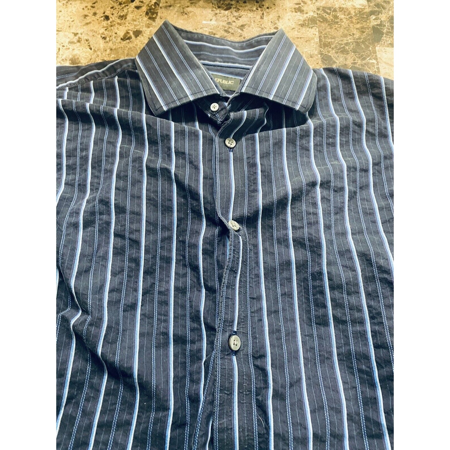 Banana Republic Navy Blue Striped Cotton Men’s Large Button-down Long Sleeves