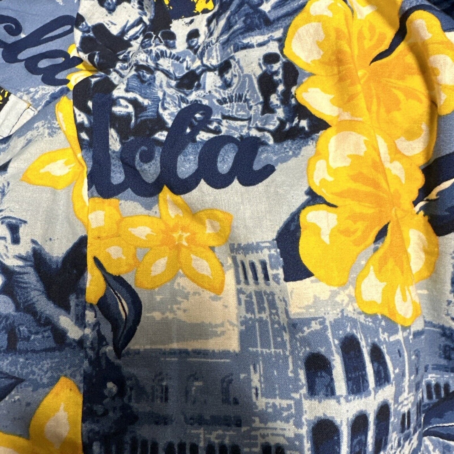 Men’s Medium Social Awearness Blue Yellow UCLA Button Up Shirt Short Sleeve