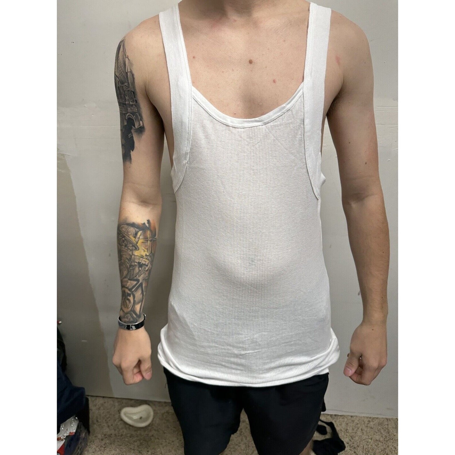 Men’s White Muscle Shirt Tank Papi Large