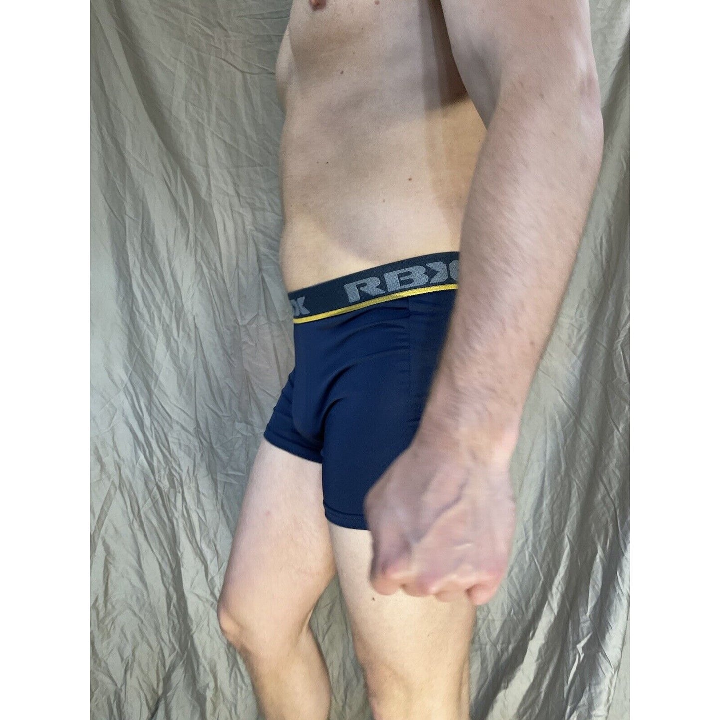 men's blue rbx compression boxer briefs yellow line on band Large