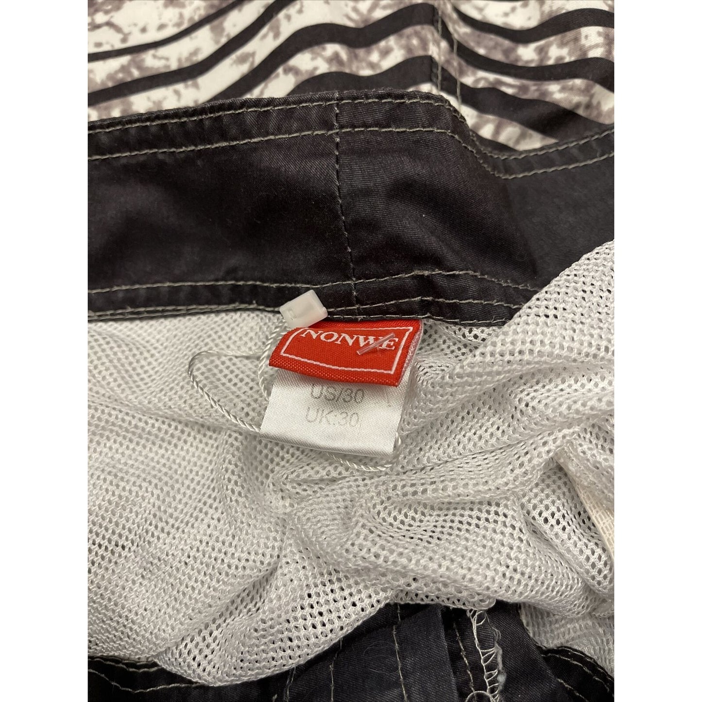 NONWE Mens Board Shorts Sz 30 Black Red Stripes Swim trunks