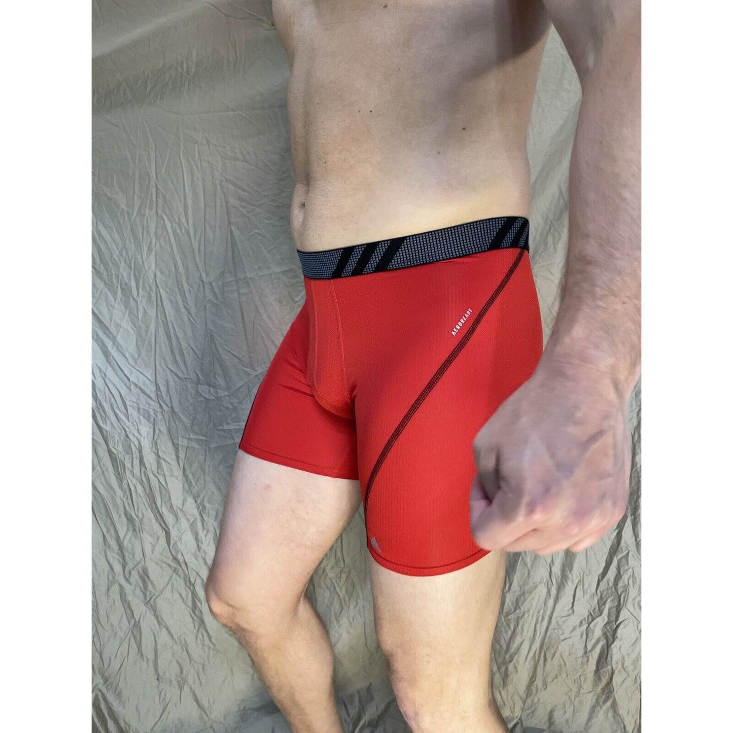 men's red adidas aeroready compression boxer brief Medium