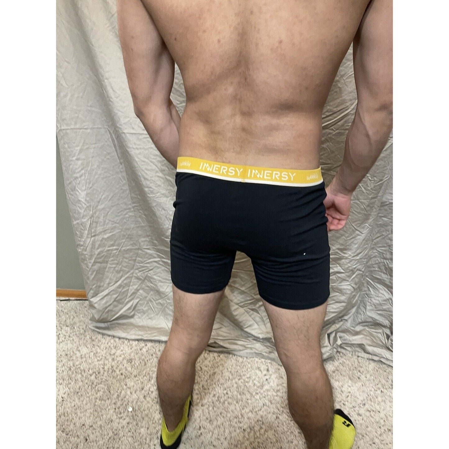men's black large inersy weekly yellow back boxer briefs