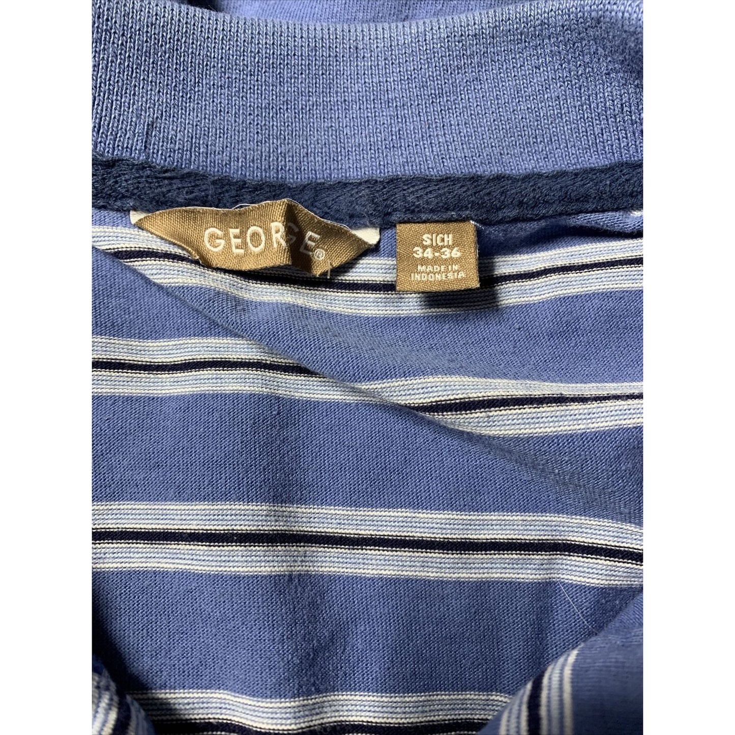 George Strait Polo Golf Shirt Blue Striped Short Sleeve Golf Men's Sich 34-36