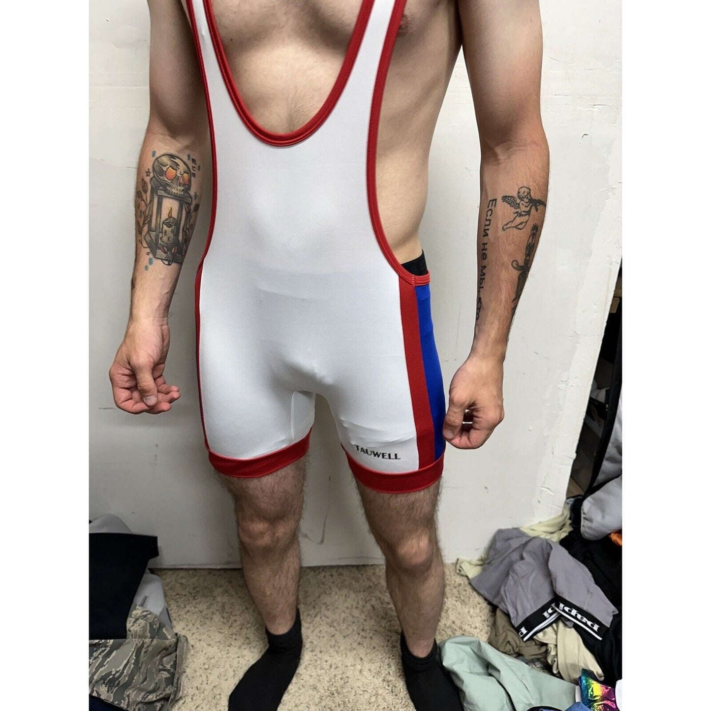 Men’s Patriotic Red White And Blue Tauwell Wrestling Singlet Large