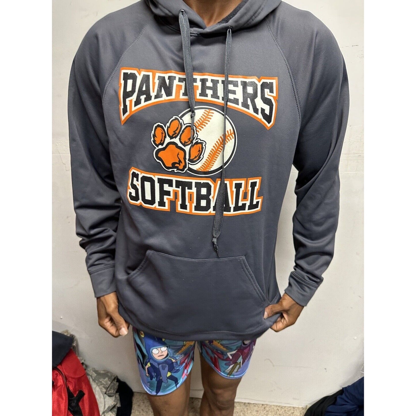 Men’s Panther Softball Gray Hoodie Pullover Large