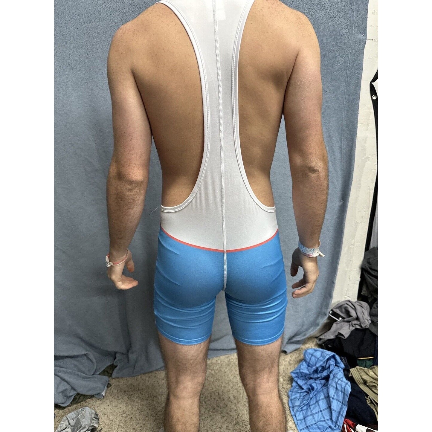 Men’s White And Blue Tauwell Wrestling Singlet Medium
