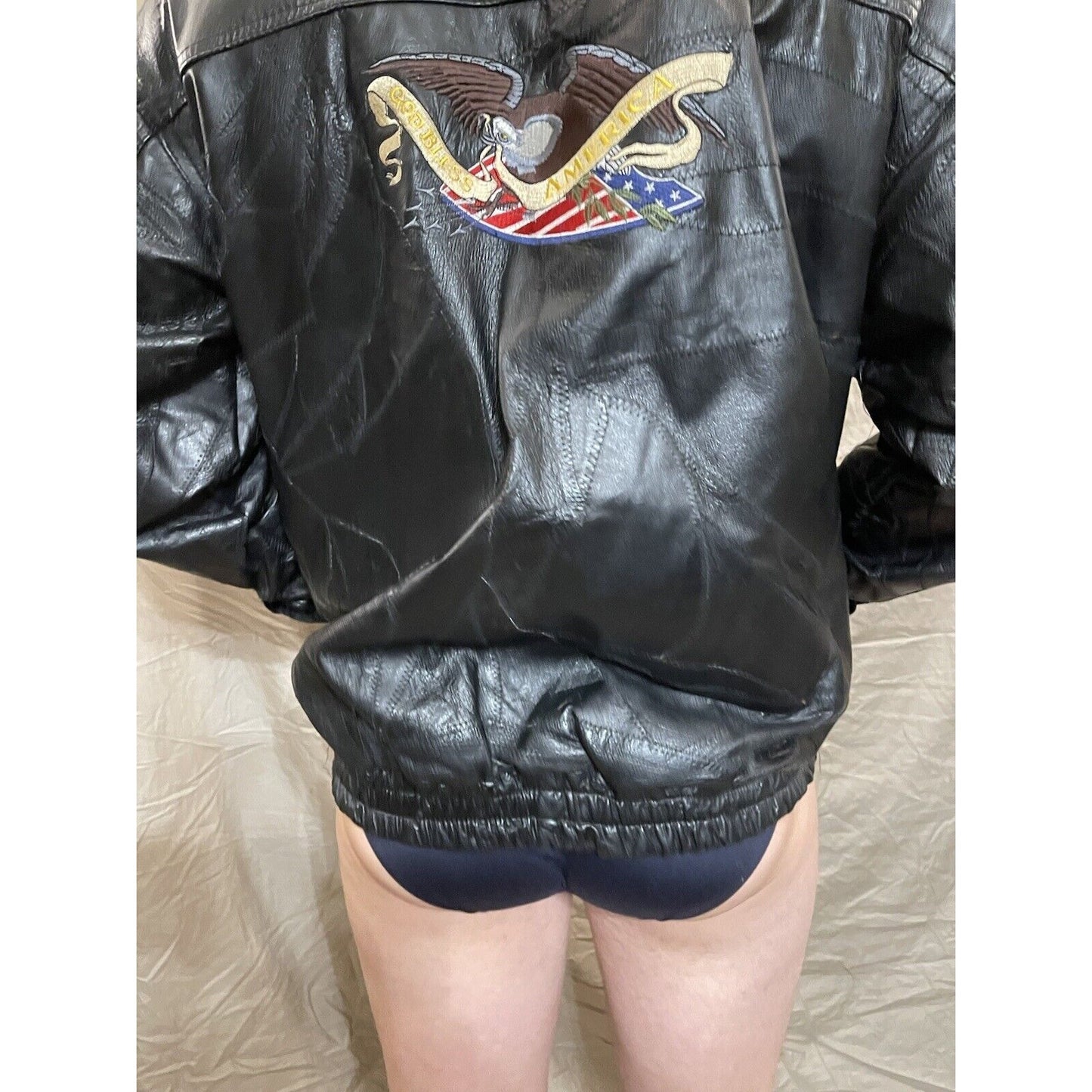 Men's XL genuine leather god bless america black Jacket