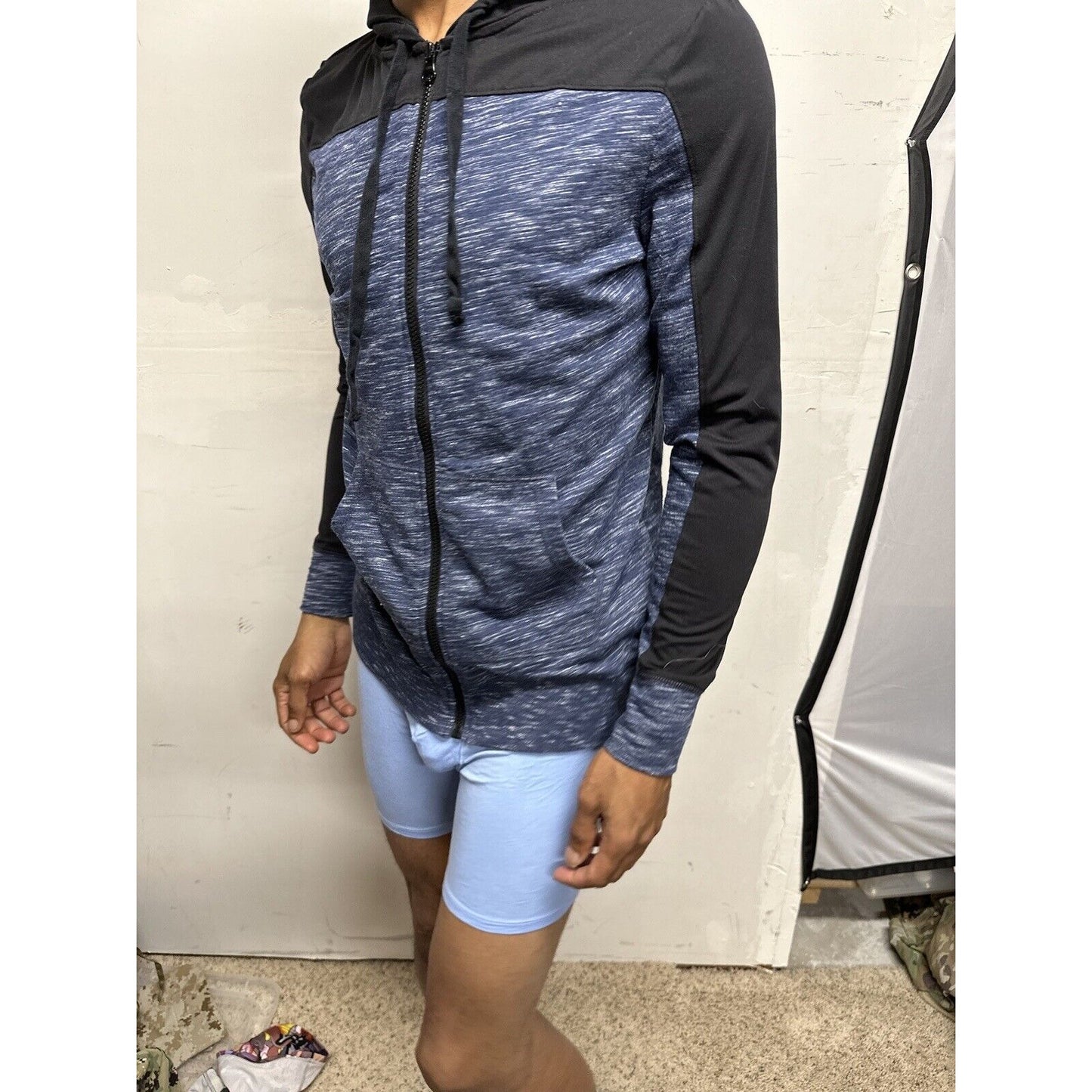 Men’s Blue And Black Boyfriend Hoodie Large Full Zip