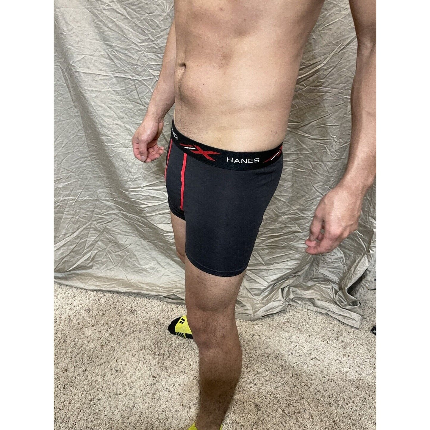 boy's youth large hanes x-temp black and red boxer briefs
