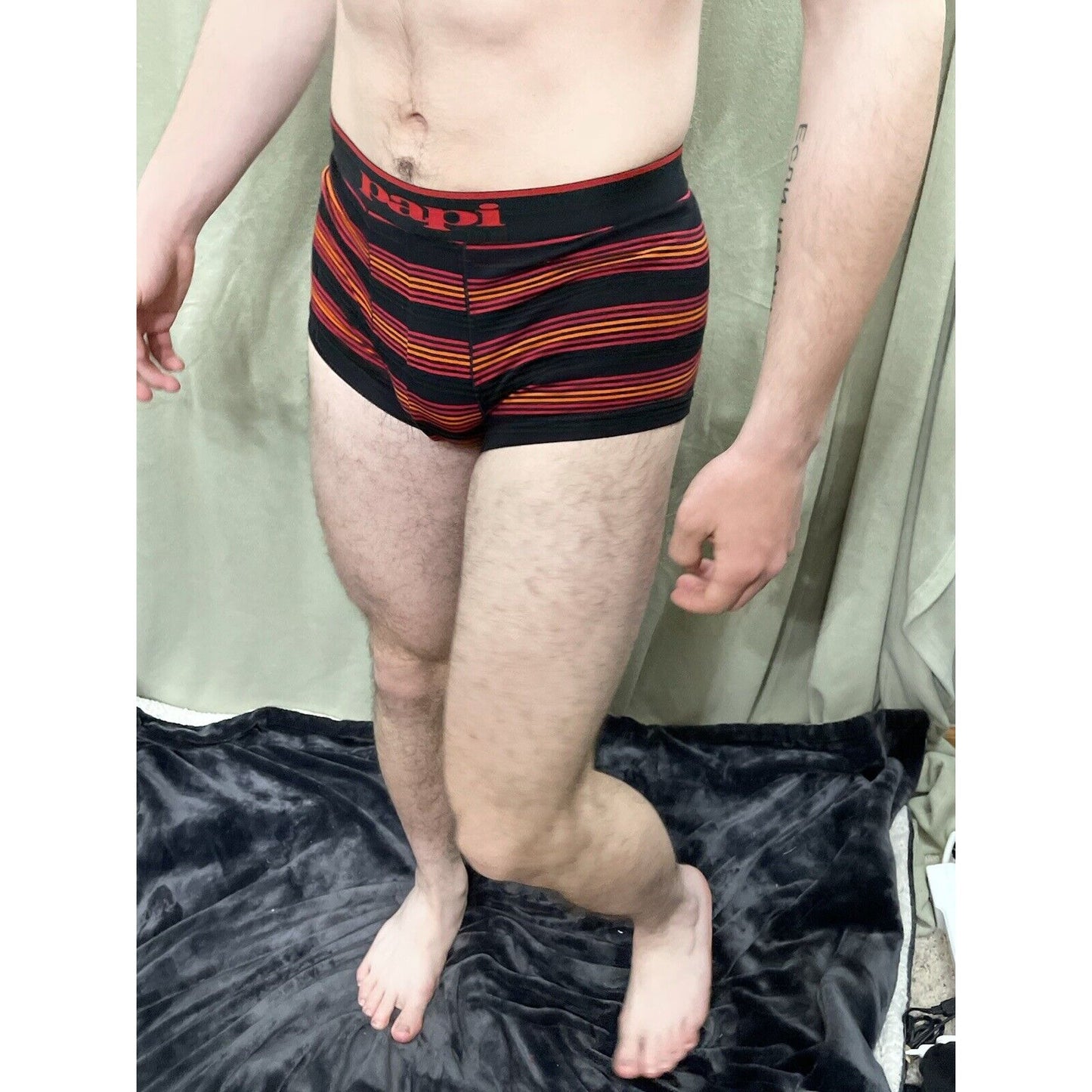 Papi Men’s Small Red black orange stripe Compression Trunks 5% Spandex brand new