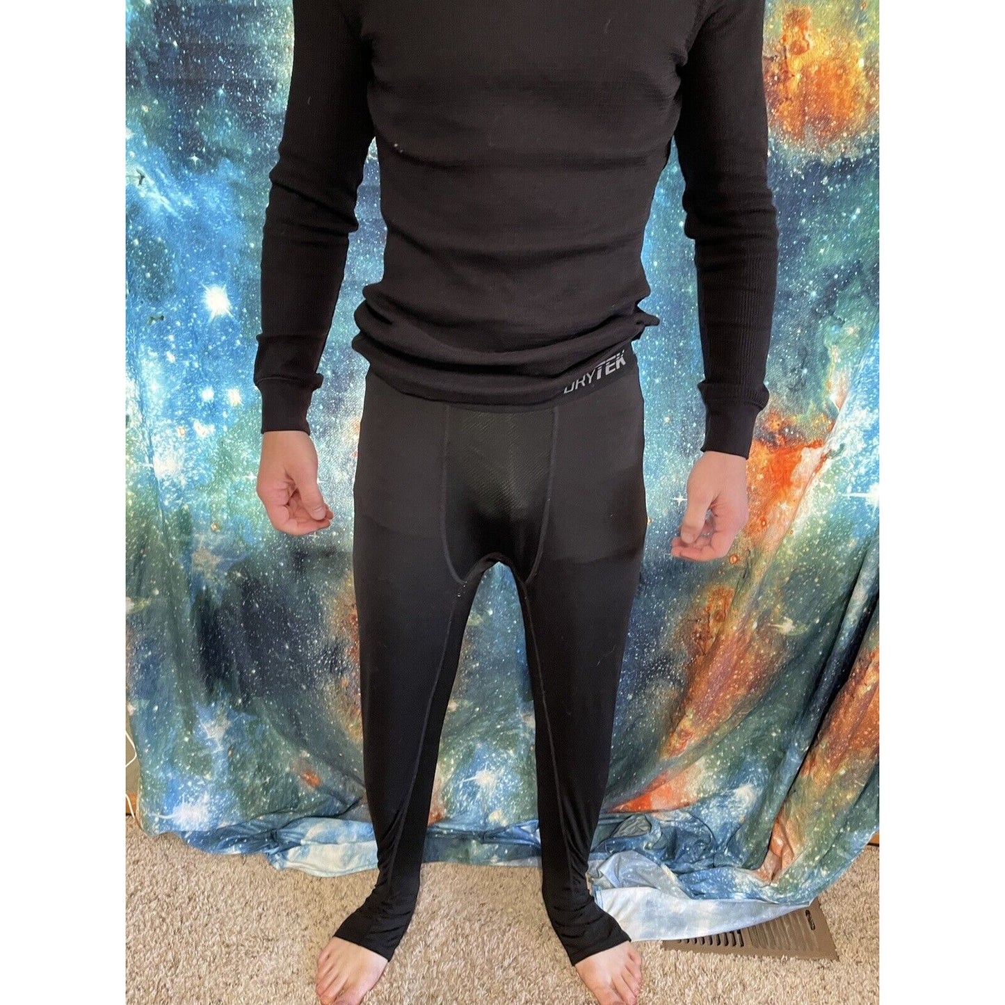 Men's Black TEK GEAR DRYTEK 3/4 BASE LAYER PANTS Black, Size LARGE