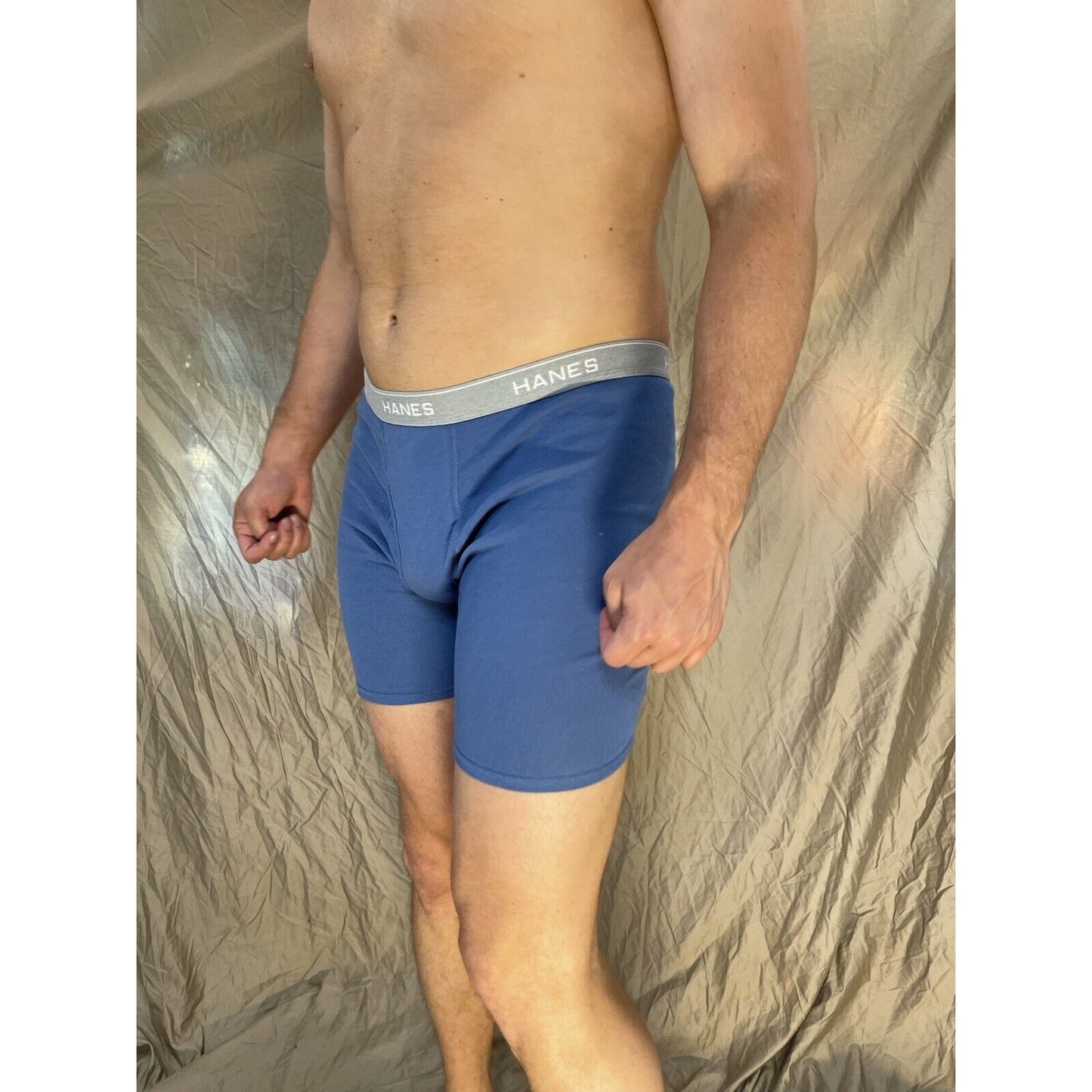 men's hanes Steel Blue boxer brief comfort flex large