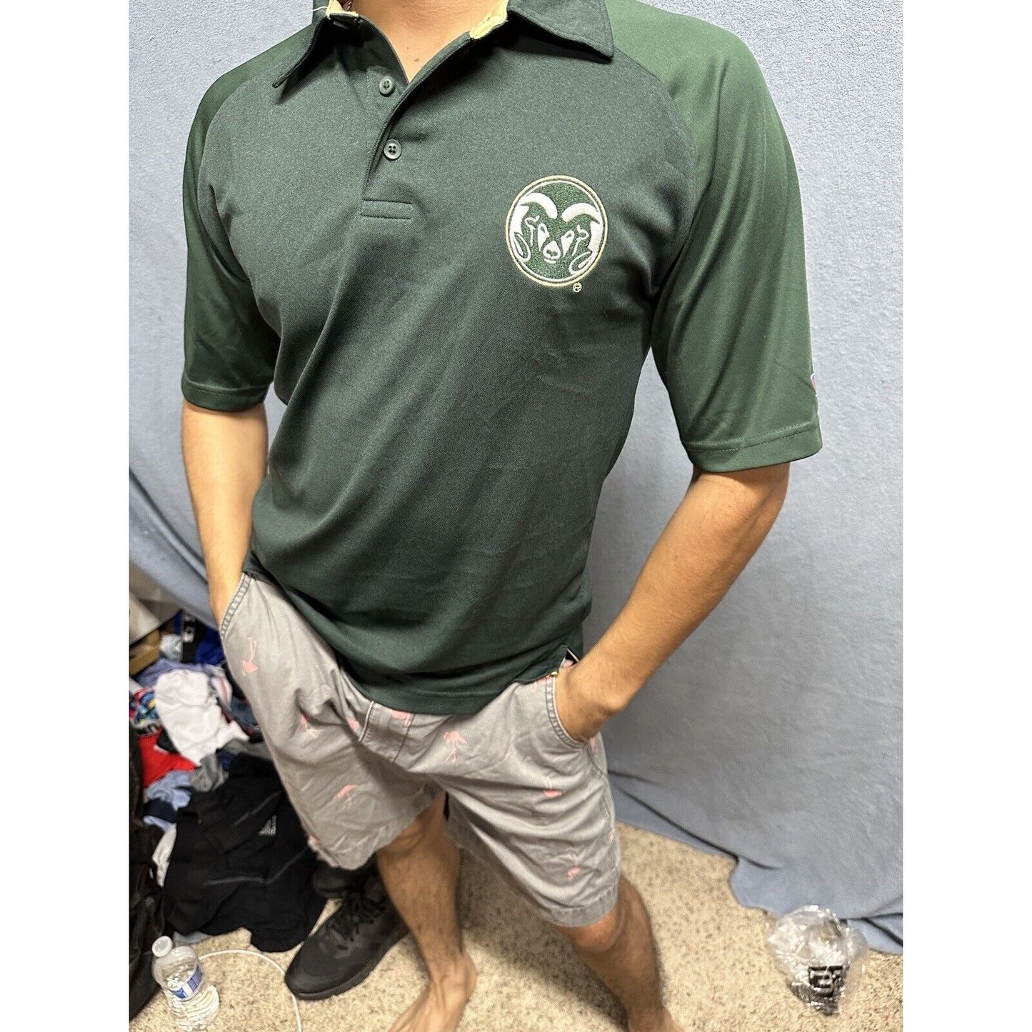 Men’s Champion Small Polo Colorado State University Rams Shirt Green