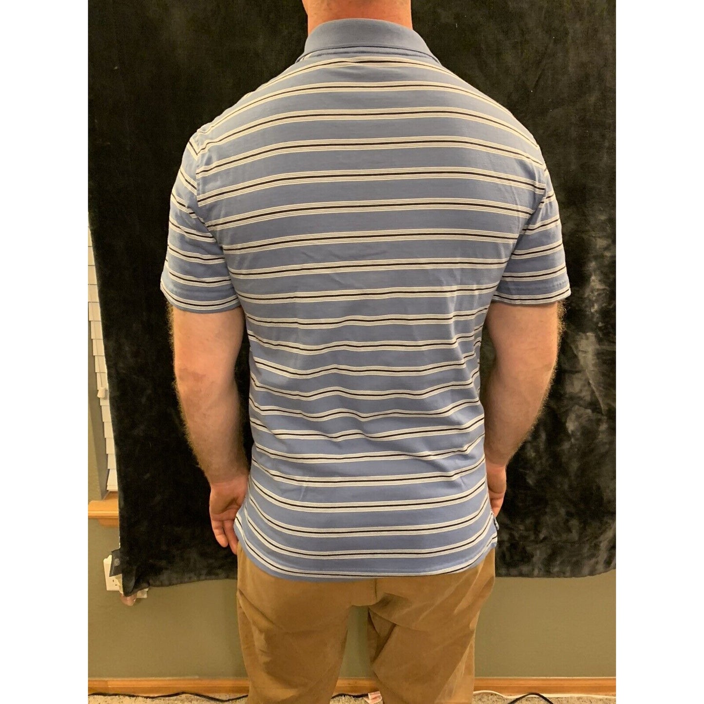 George Strait Polo Golf Shirt Blue Striped Short Sleeve Golf Men's Sich 34-36