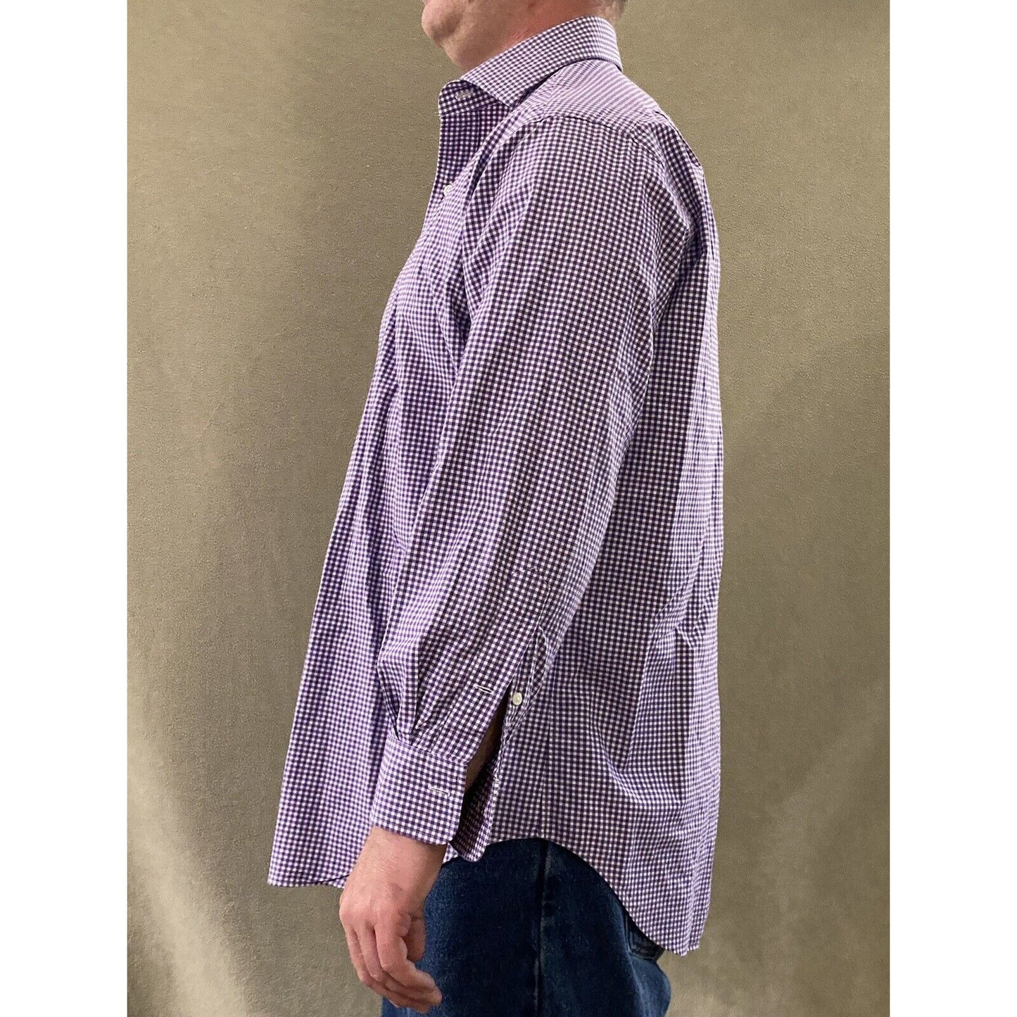 Polo Ralph Lauren Men’s Sz 16 1/2 Classic Fit Purple Gingham Plaid Long Sleeves