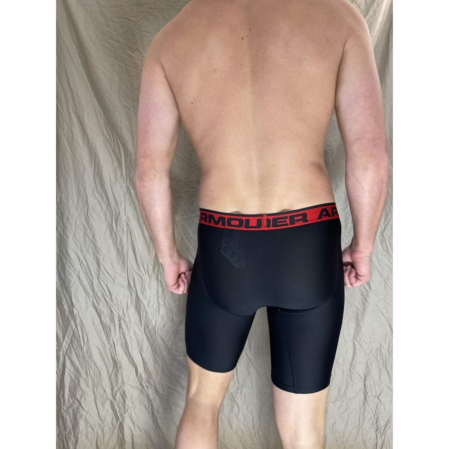 men's under armour boxer jock black with red band small