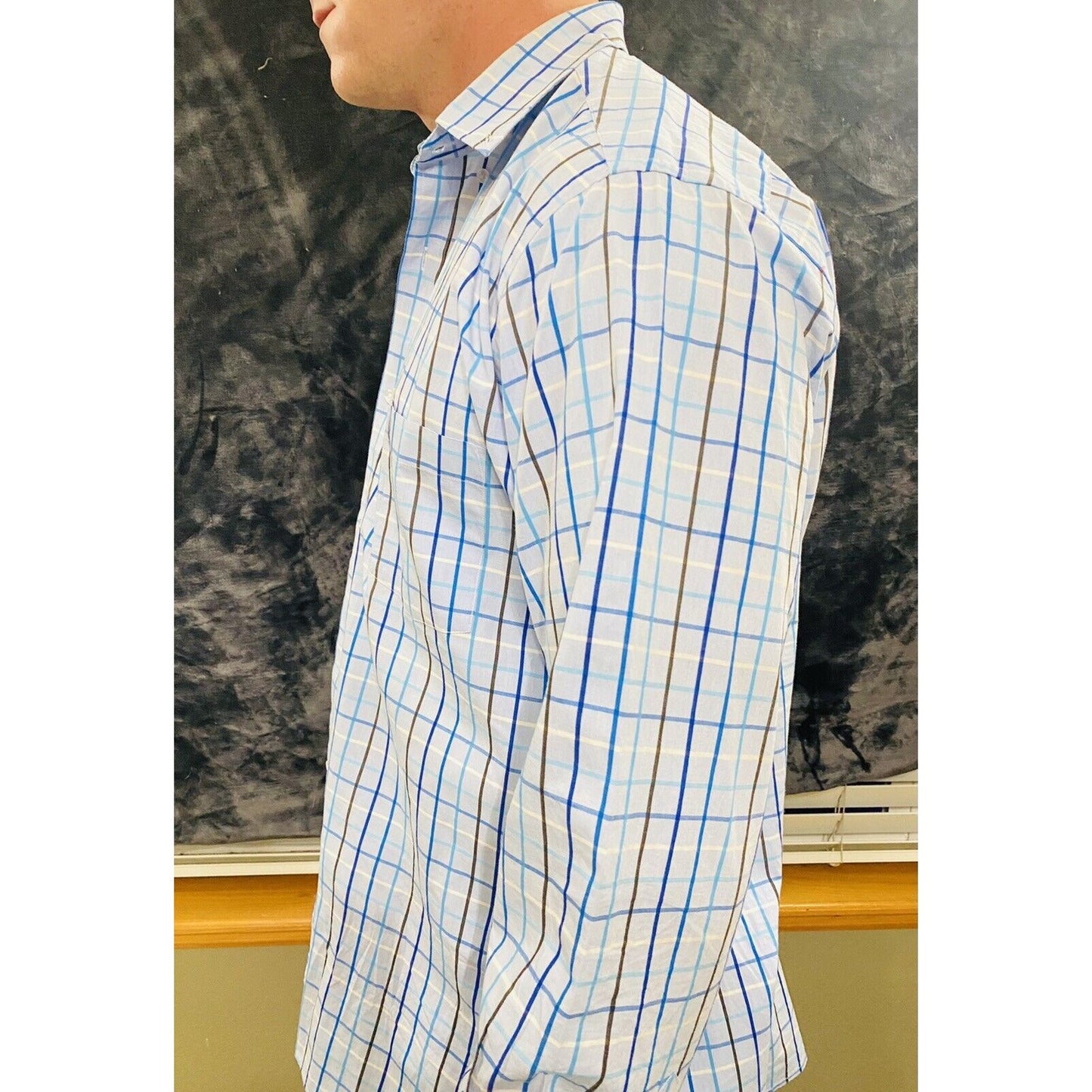 Tailorbyrd Collection Men’s Large Blue Plaid Button-down Long Sleeves Shirt
