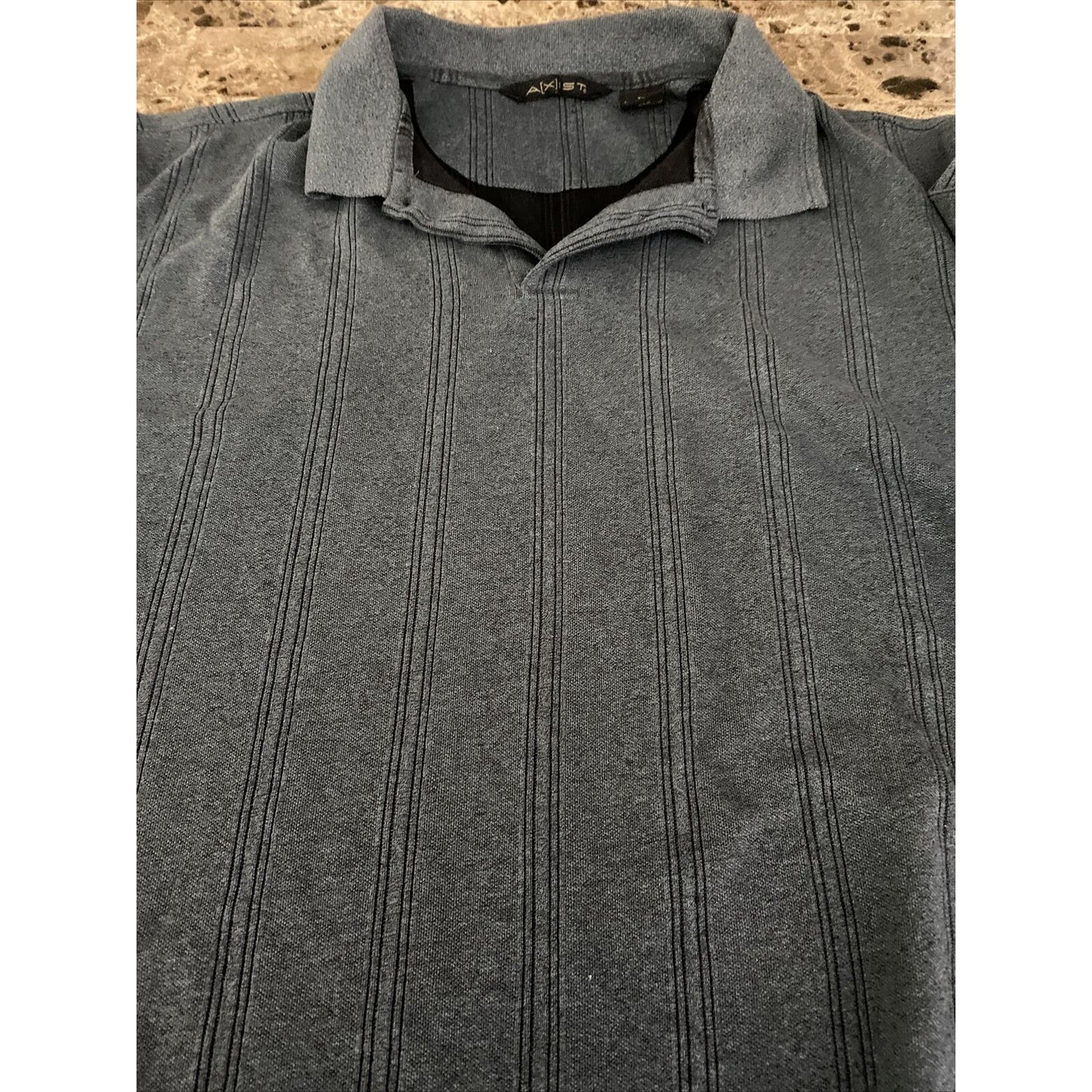 AXIST Men's XXL Dark Gray Stripes Knit Polyester-Cotton Polo Shirt