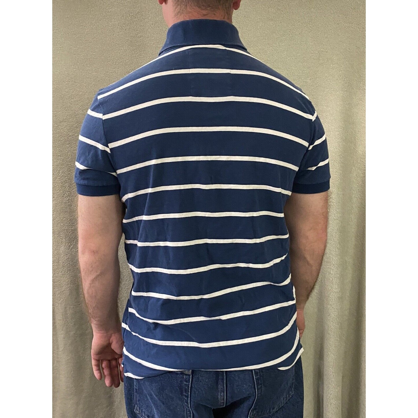 Hollister Men’s XL Midnight Blue & White Stripes Cotton Polo Shirt
