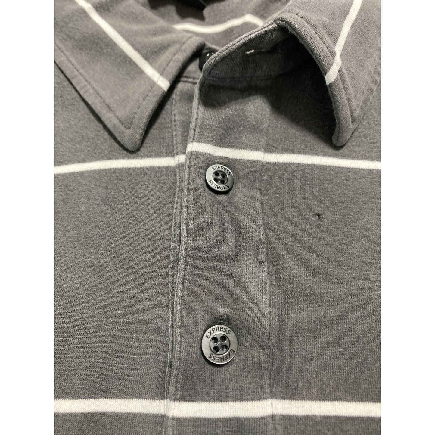 Express Design Studio Men’s Large Gray Stripes Cotton Stretch Polo Shirt