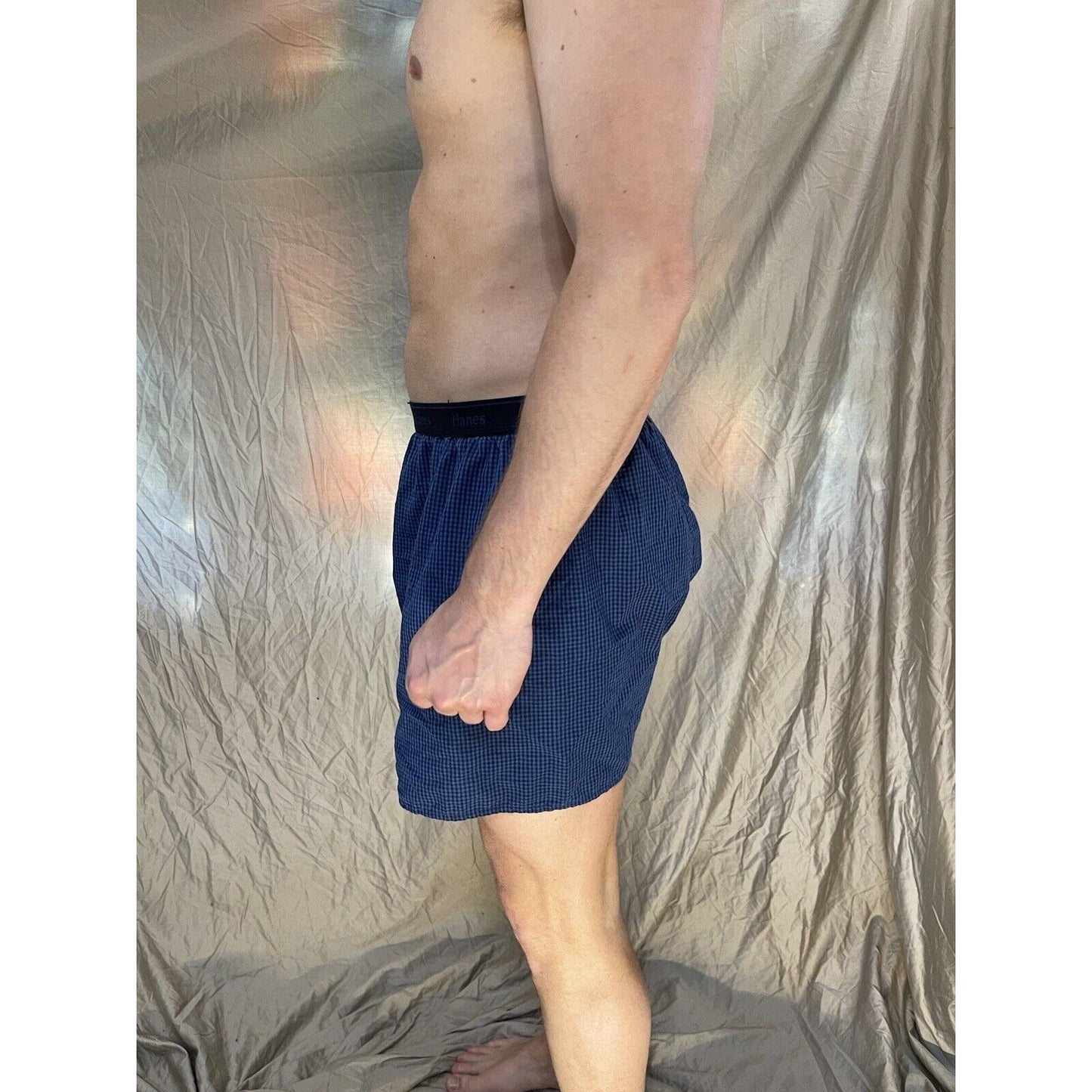 men's hanes XL boxer shorts black and blue plaid