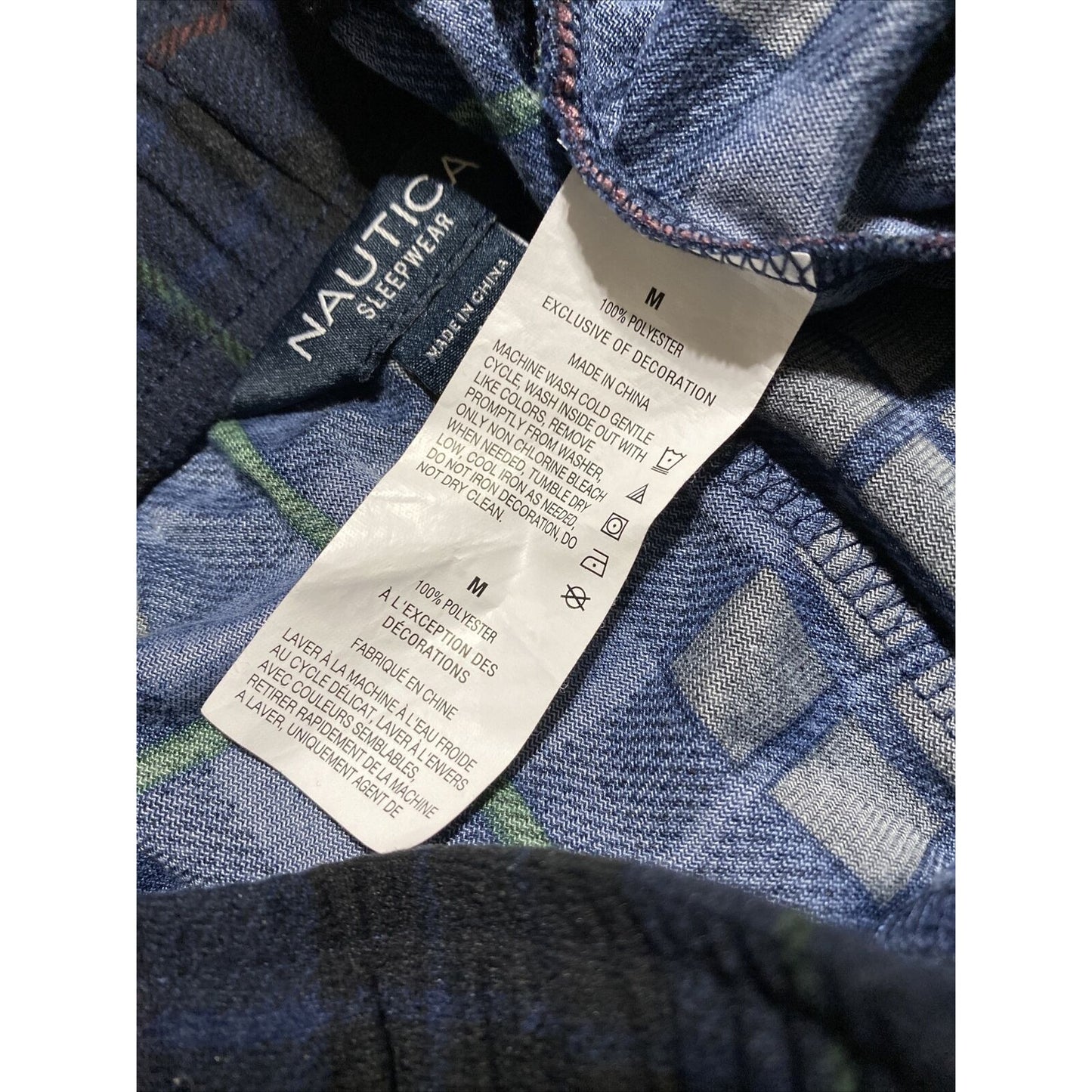 Nautica Sleepwear Men’s Medium Dark Blue Plaid Lounge Polyester Pajama Pants