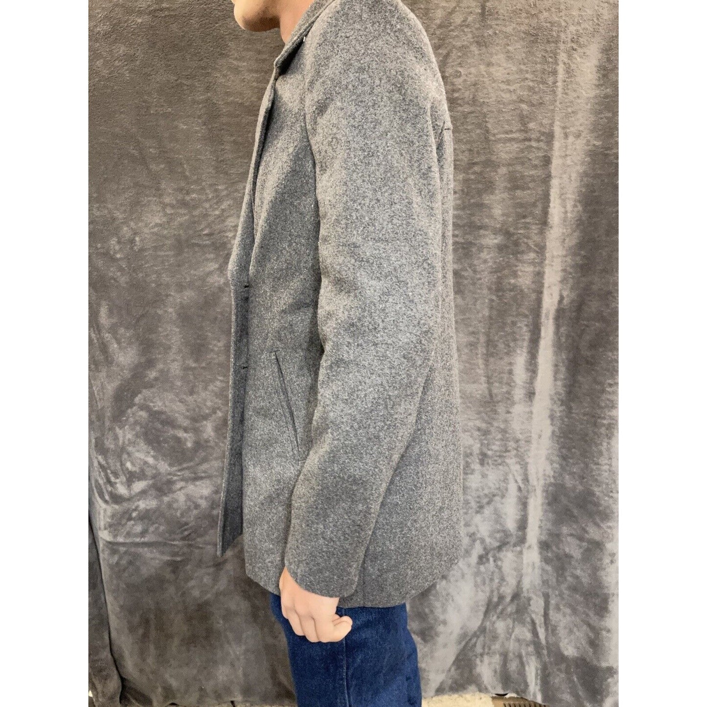 men's small gray old navy overcoat wool poly blend