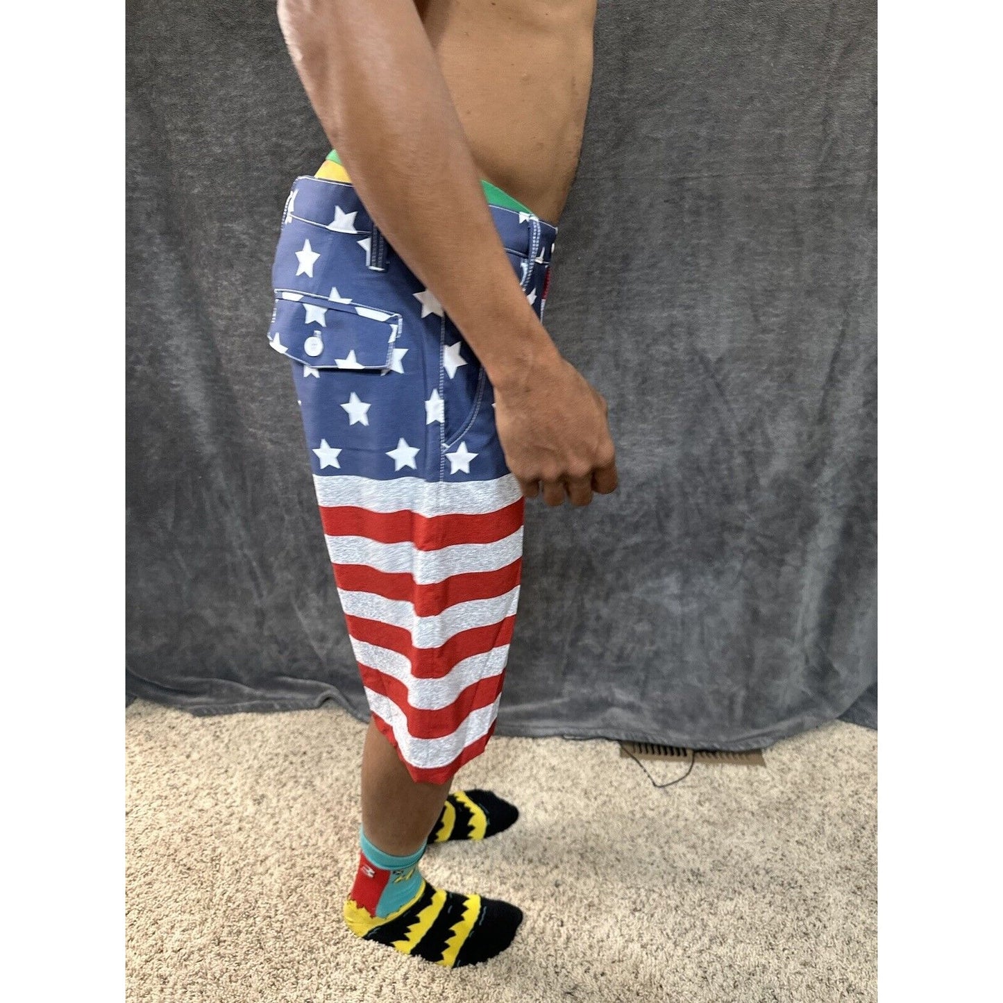 Men’s Palmwave Size 34 Patriotic Board Shorts Poly Spandex 4 Way Stretch