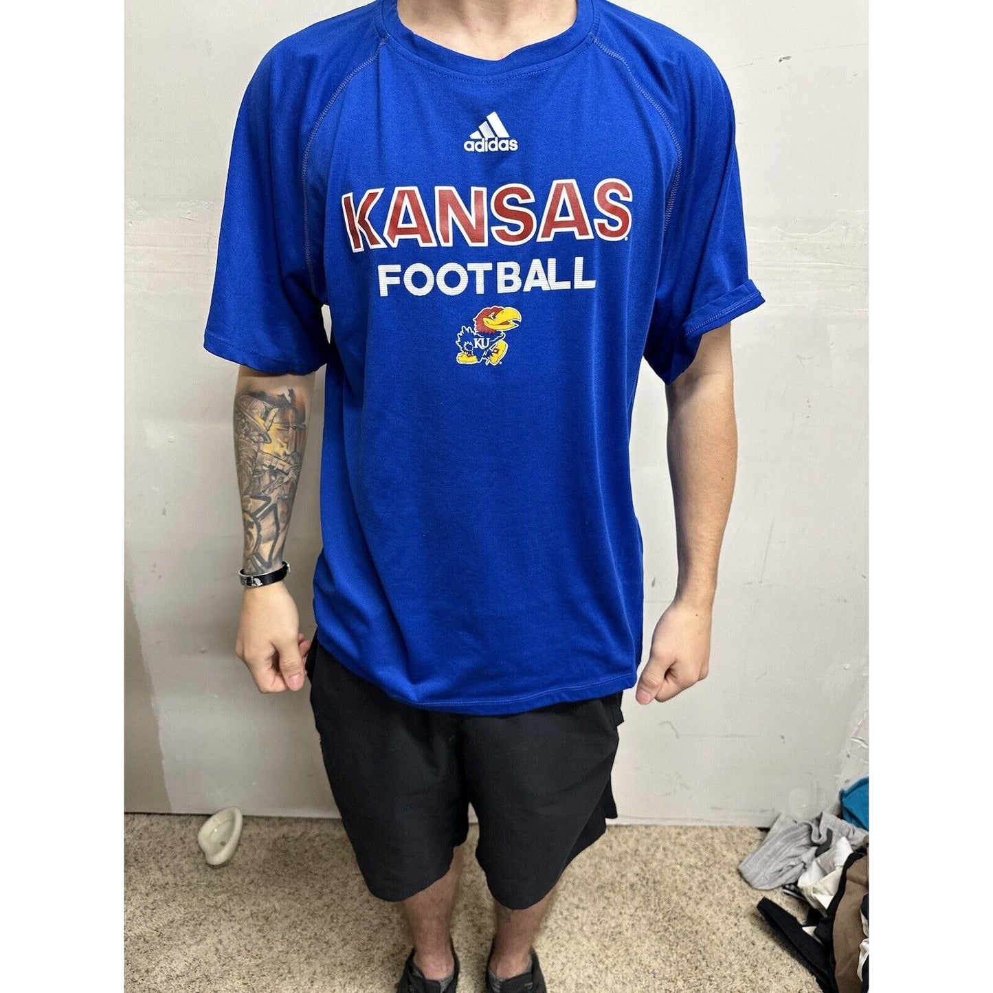 Men’s Medium Kansas Football Medium Adidas Climalite Tshirt