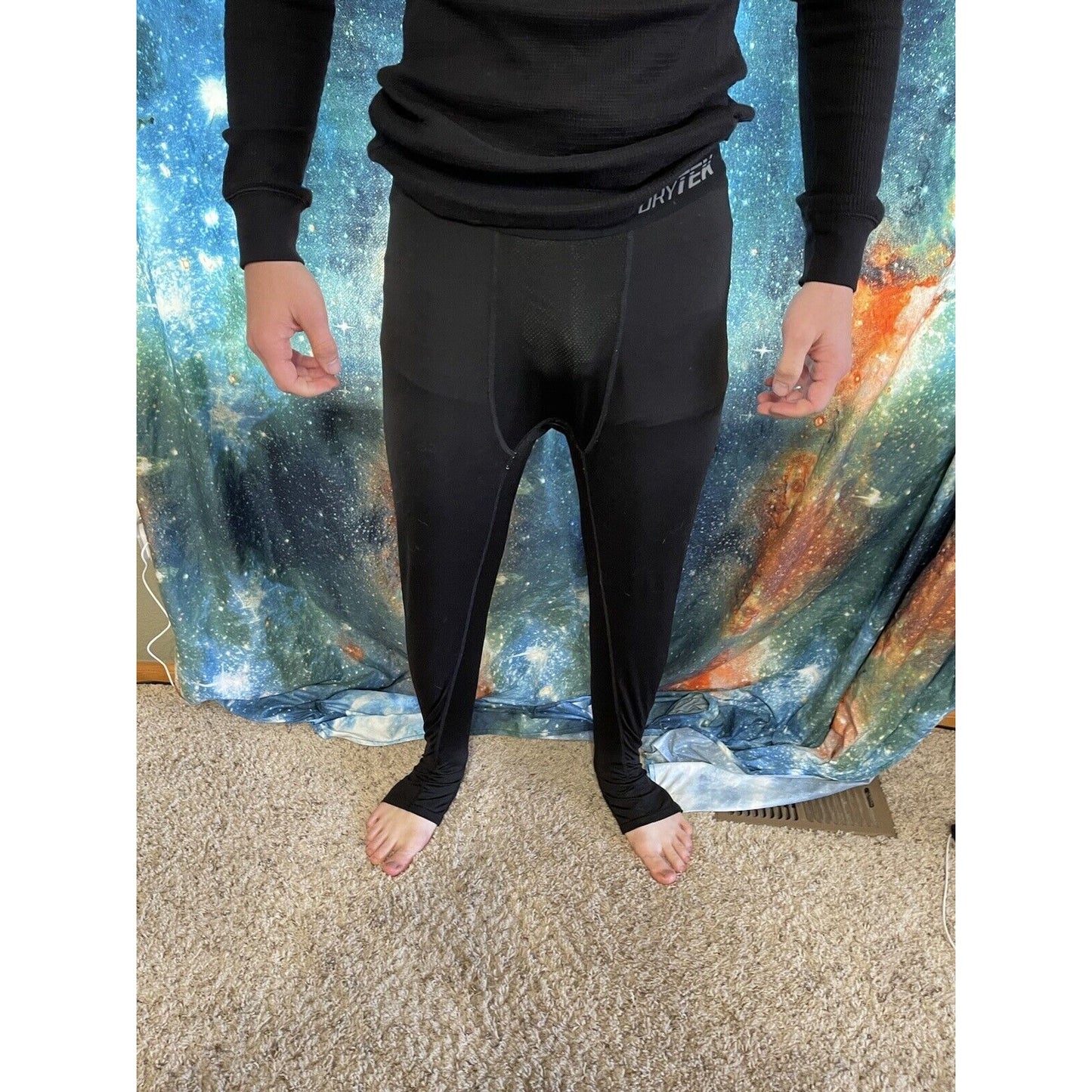 Men's Black TEK GEAR DRYTEK 3/4 BASE LAYER PANTS Black, Size LARGE
