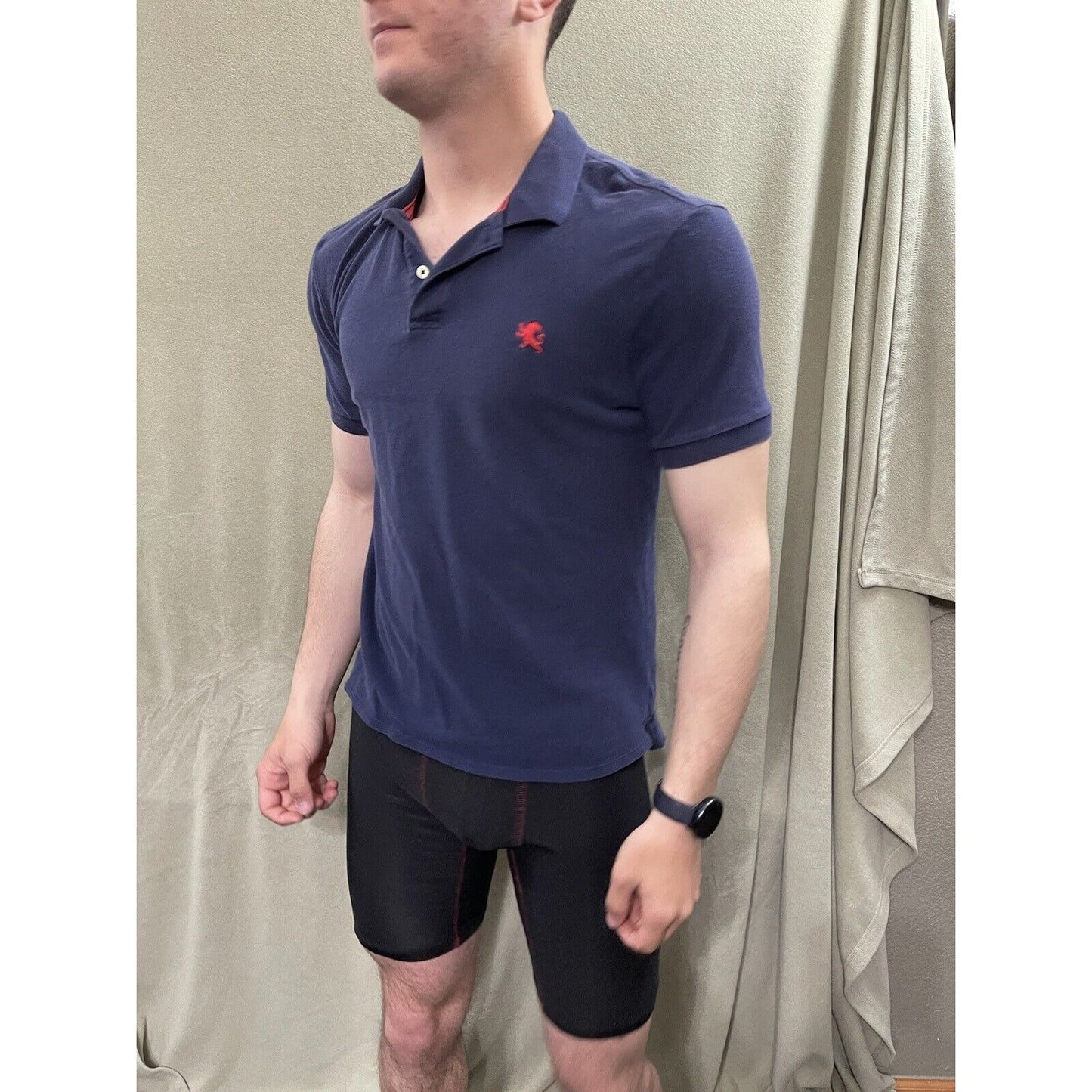 Express Men’s Medium Navy Blue Muscle Fitted Cotton Pique Polo Shirt