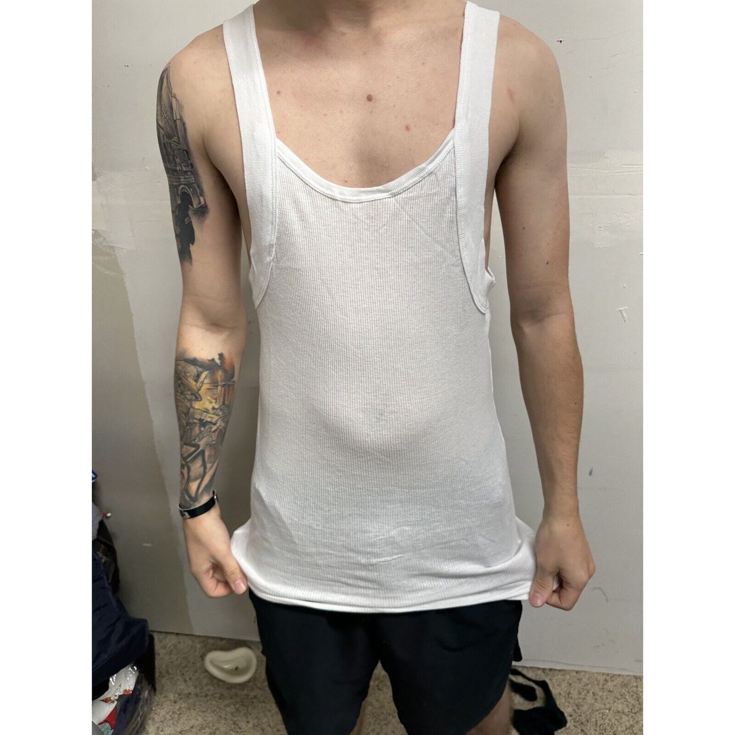 Men’s White Muscle Shirt Tank Papi Large