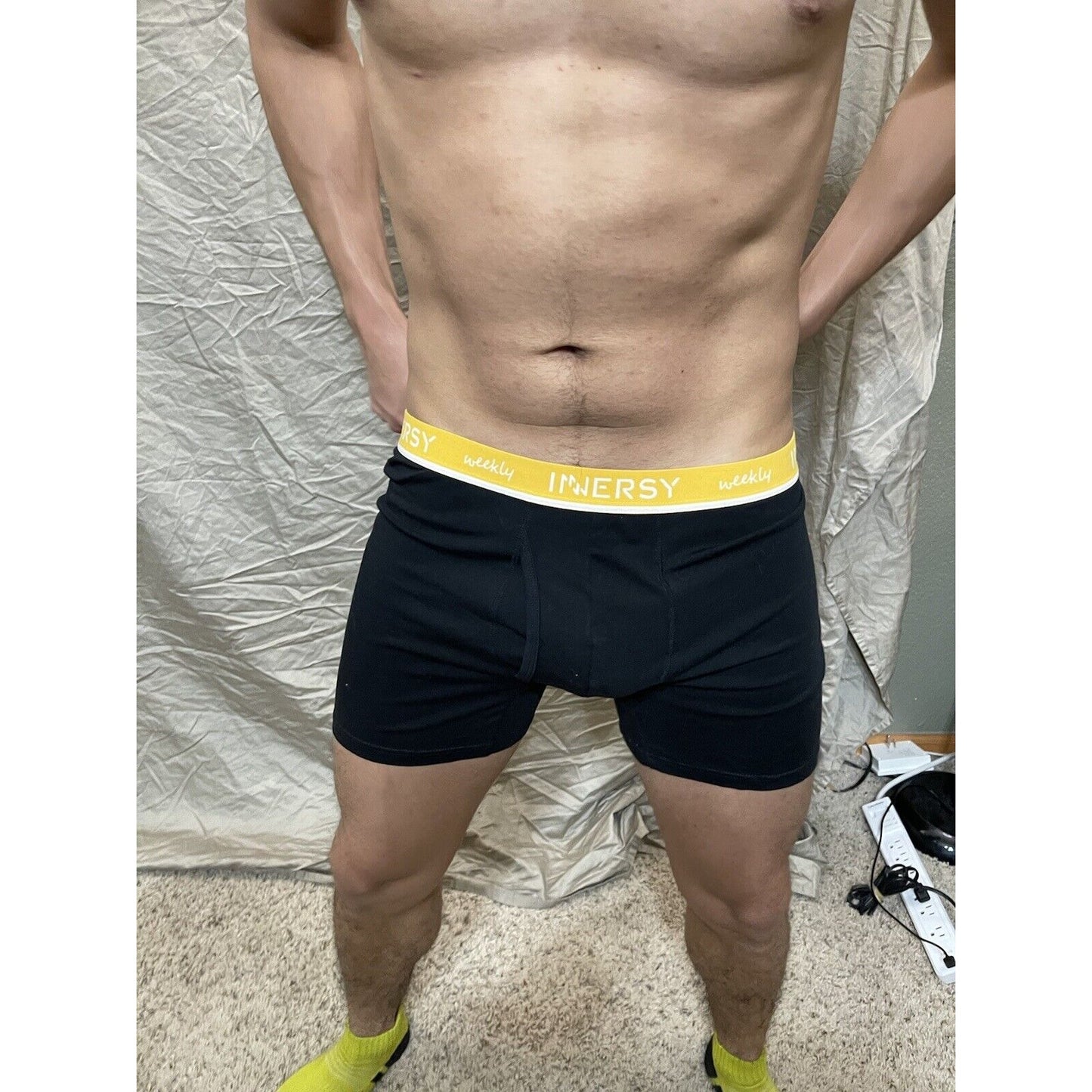 men's black large inersy weekly yellow back boxer briefs