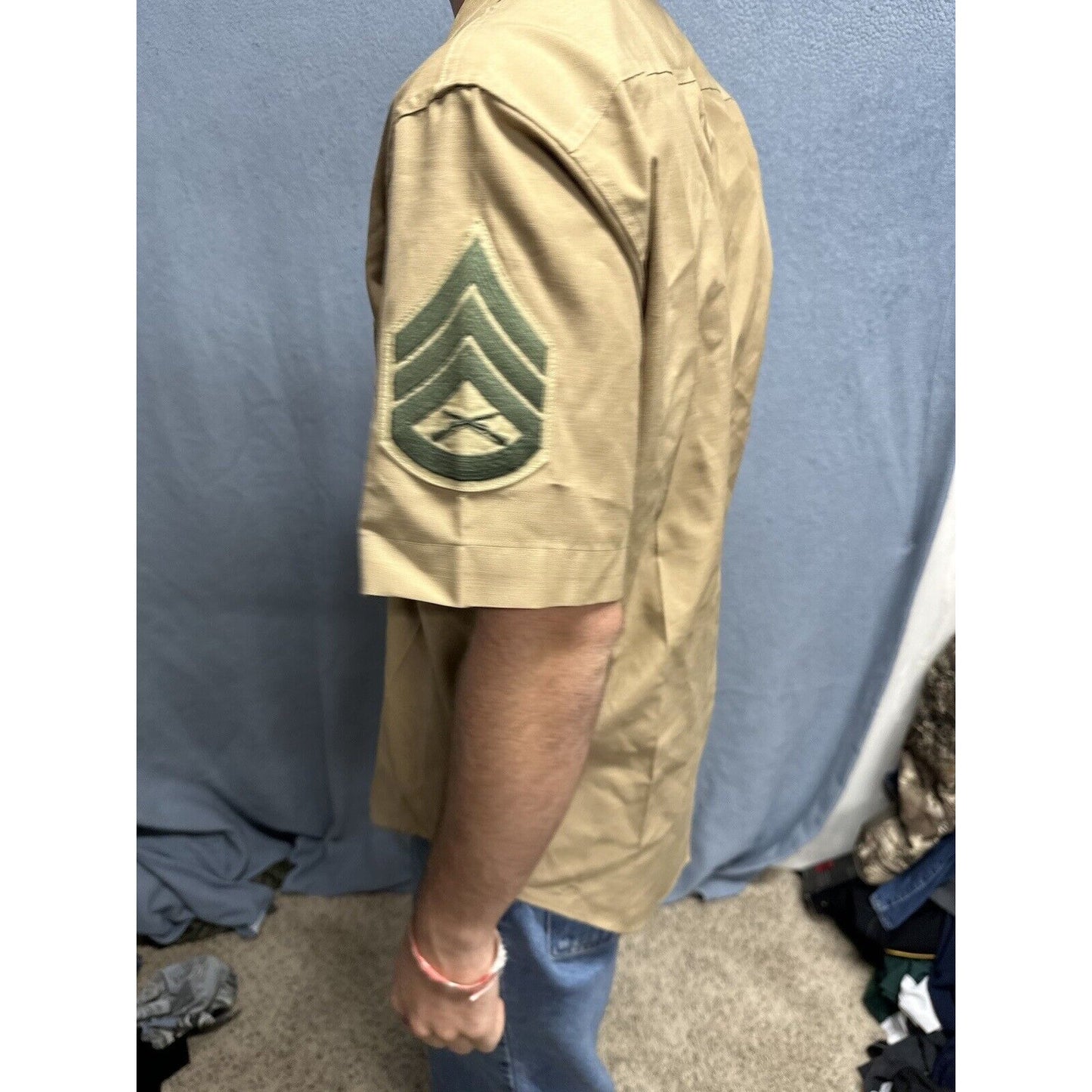 Usmc Marine Corps Khaki Creighton Button Up Uniform Shirt Medium 15-15.5