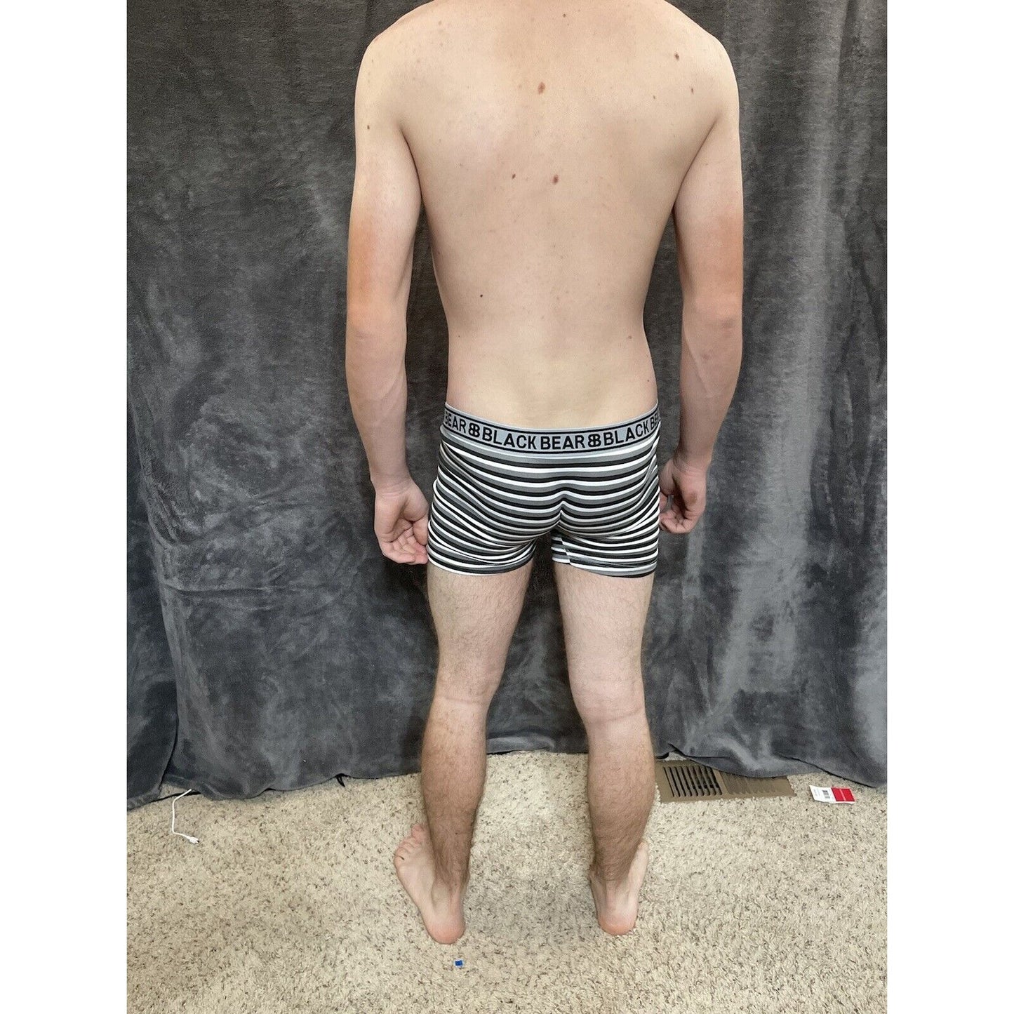 men's medium athletic trunk style black bear boxer brief gray black white stripe