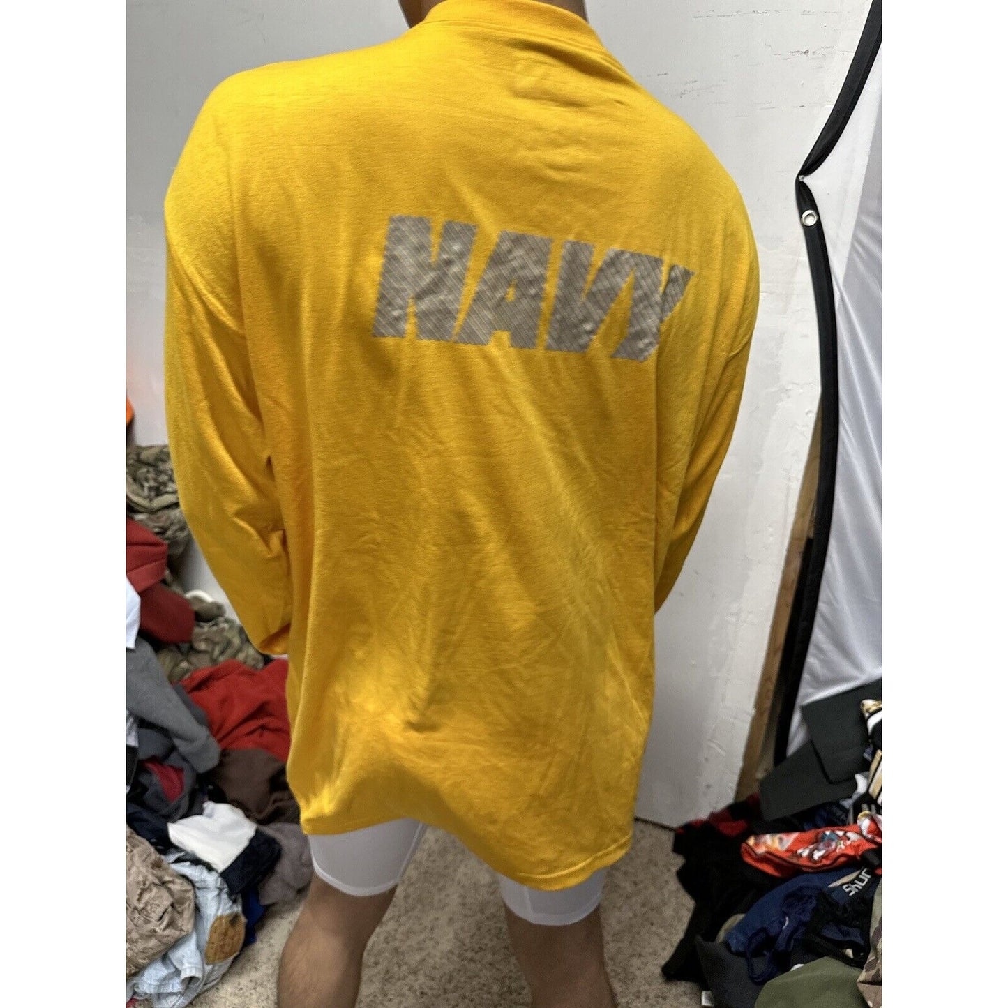 Men’s Navy Polyester PT Yellow Uniform Shirt Long Sleeve 2XL