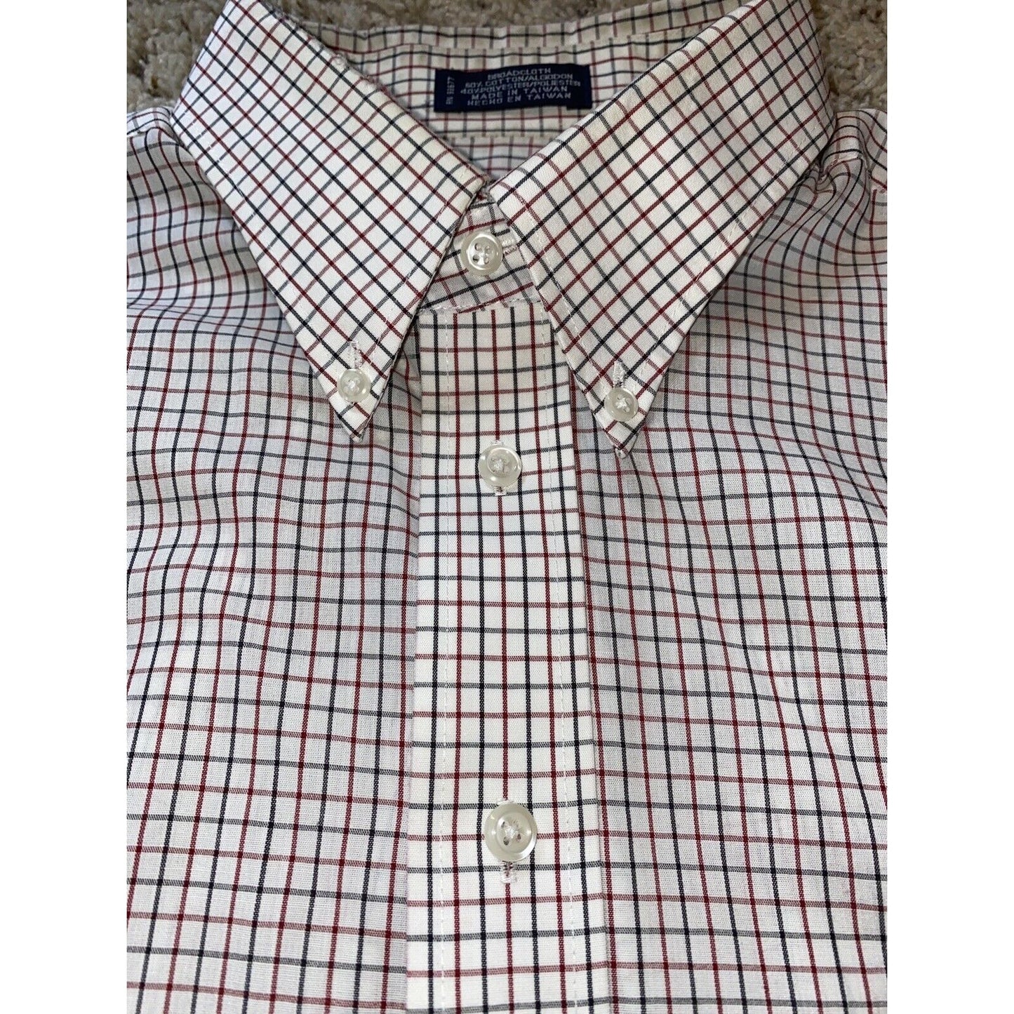 Stafford WrinkleFree Broadcloth Sz 17 32/33 Checkered (red + Black) Long Sleeves