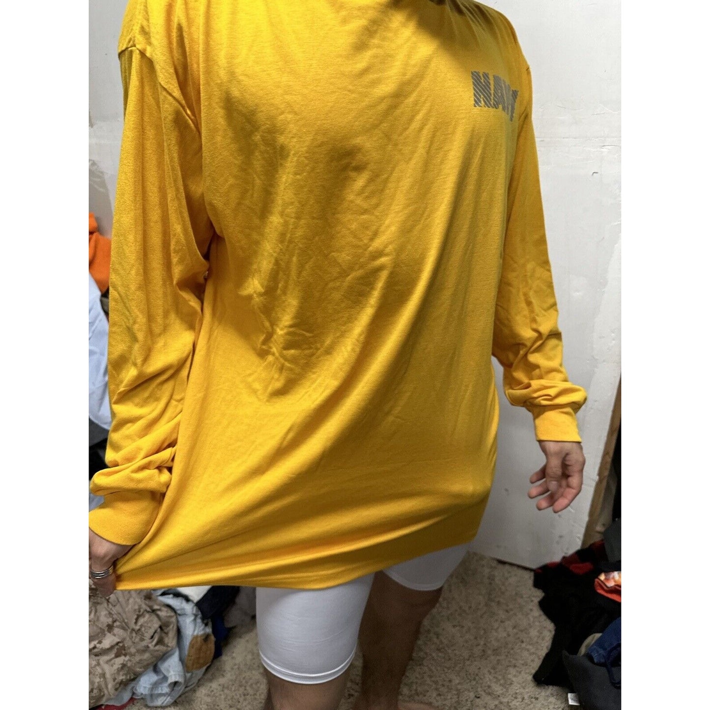 Men’s Navy Polyester PT Yellow Uniform Shirt Long Sleeve 2XL