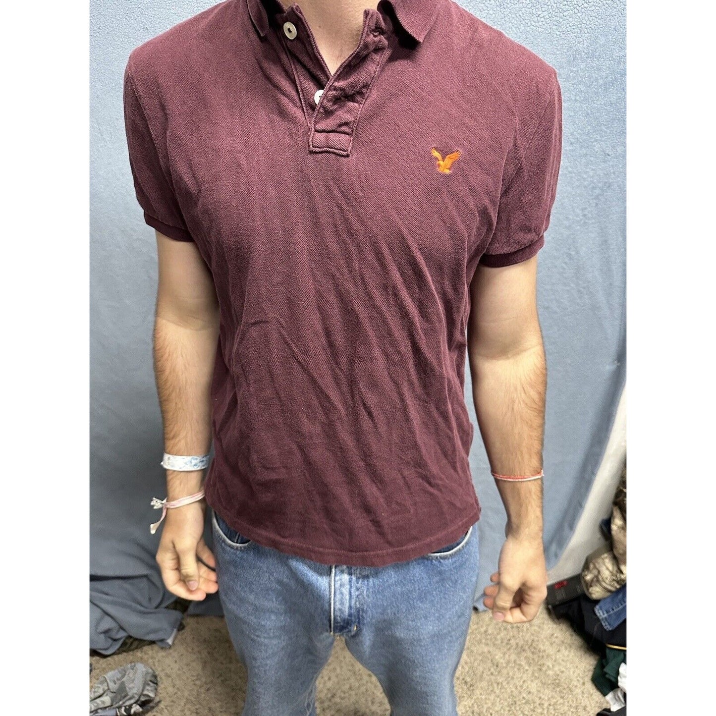 Men’s Plum American Eagle Small Athletic Fit Polo Shirt