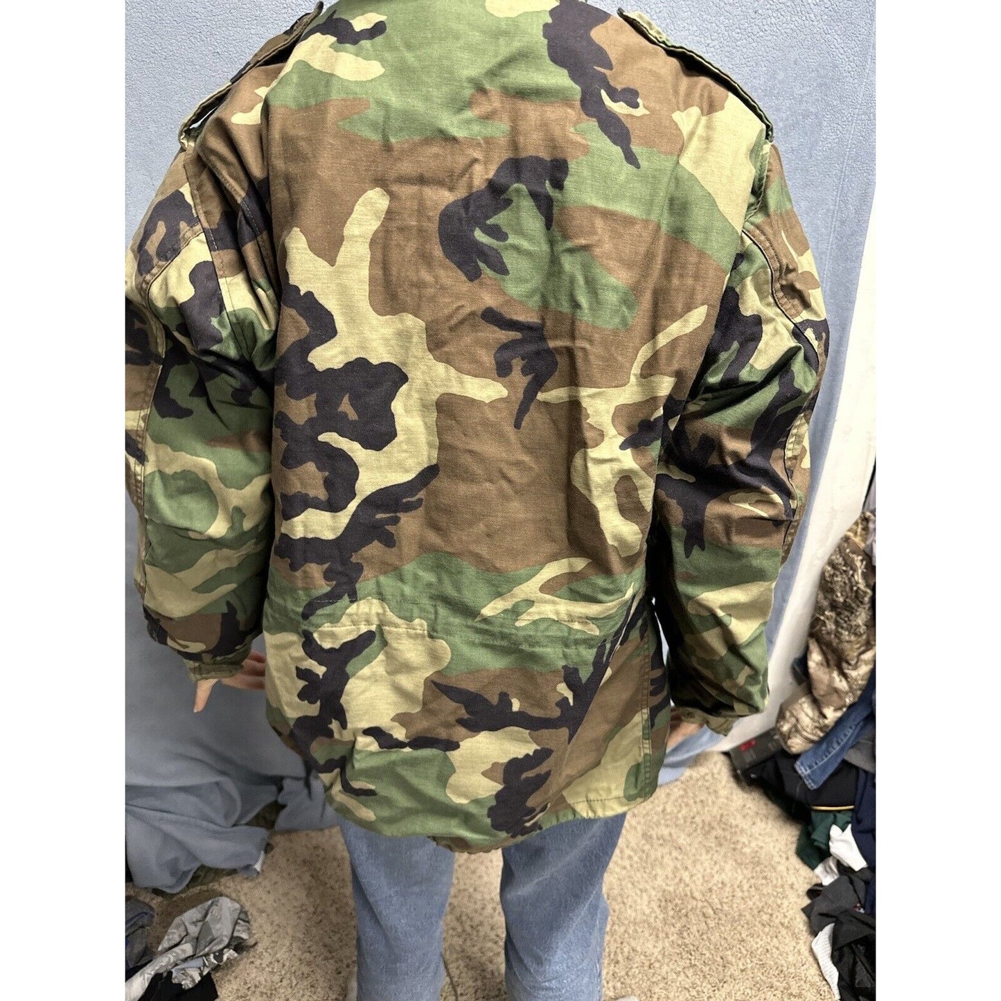 Men’s Large Regular Vintage BDU Uniform Cold Weather Field Jacket Woodland Camo