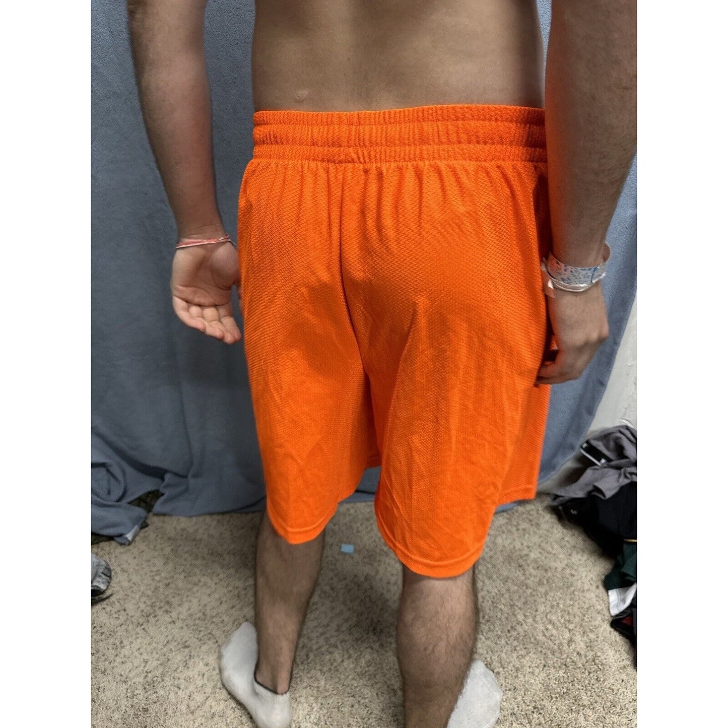 Men’s Neon Orange Starter Medium Athletic Shorts With Pockets