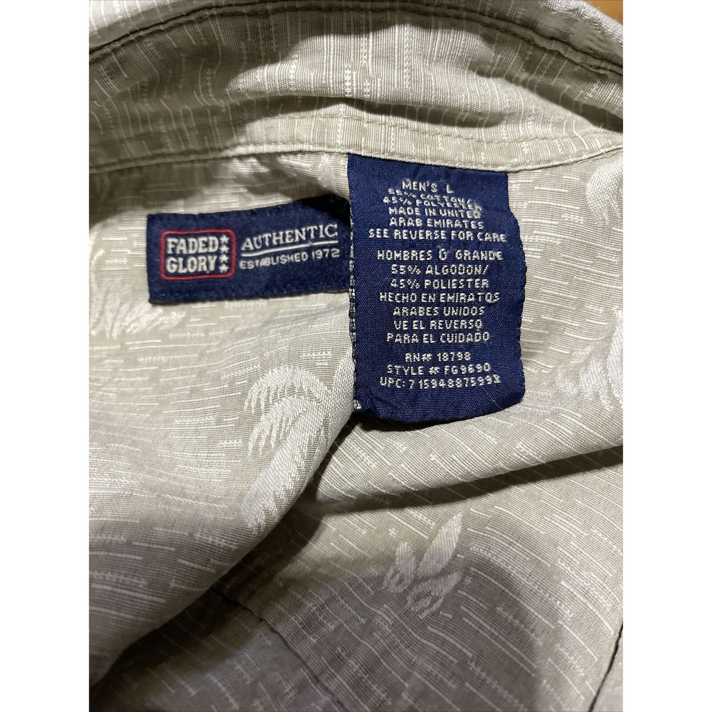 FADED GLORY MEN'S SZ L (42-44) Beige SHORT SLEEVE HAWAIIAN PALM TREES POCKET
