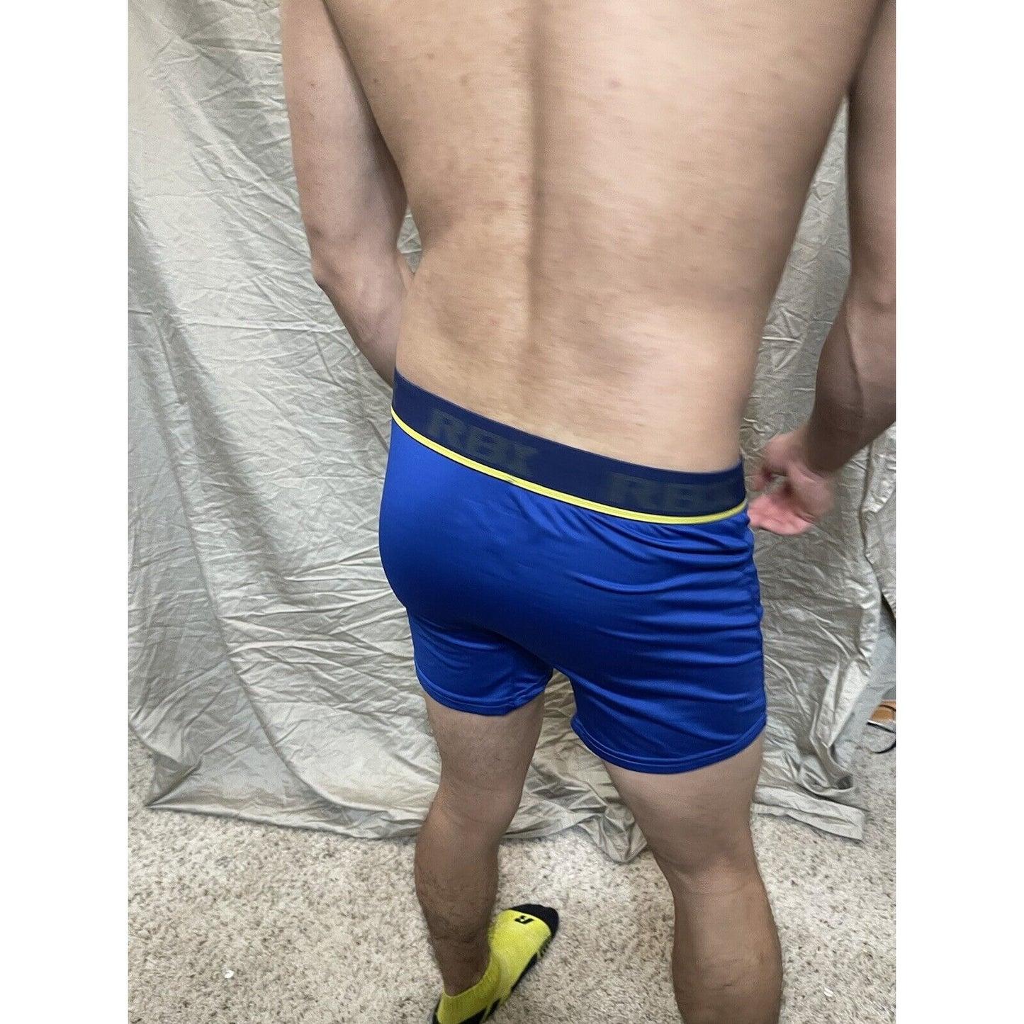 Men's RBX active polyester spandex royal blue compression boxer shorts Large
