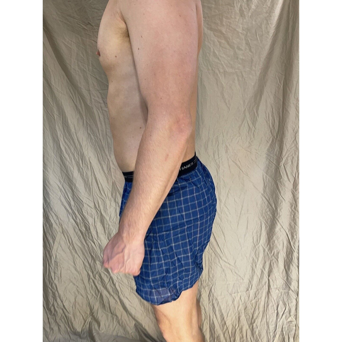 men's hanes comfort flex large blue plaid boxer shorts