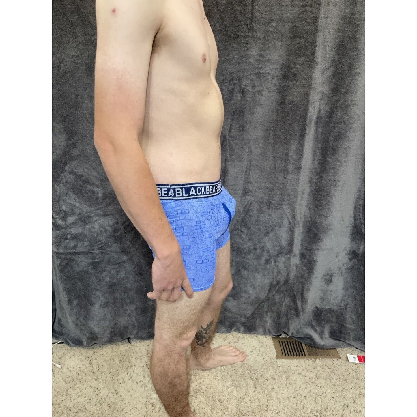 men's medium athletic trunk style black bear boxer brief Blue With Squares