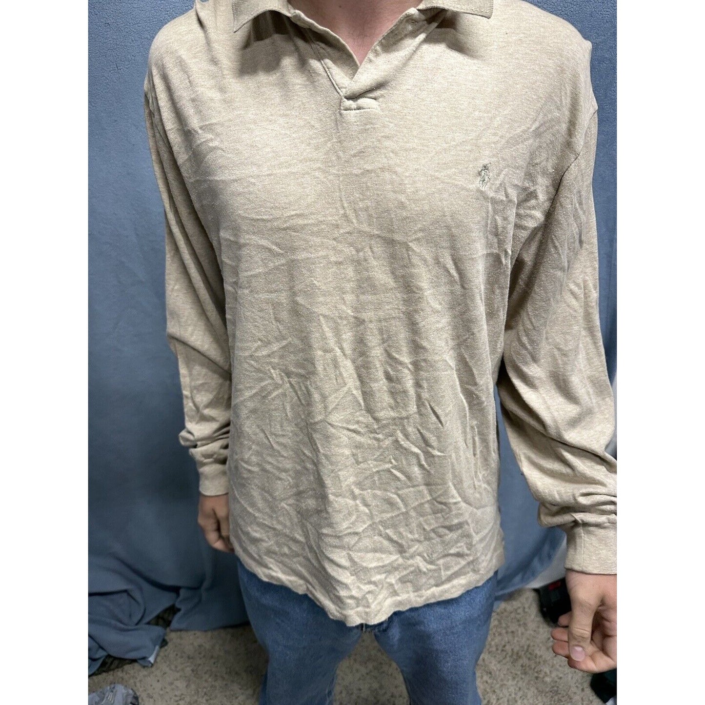 Men’s Tan Polo By Ralph Lauren Long Sleeve Large Long Sleeve Pullover Shirt